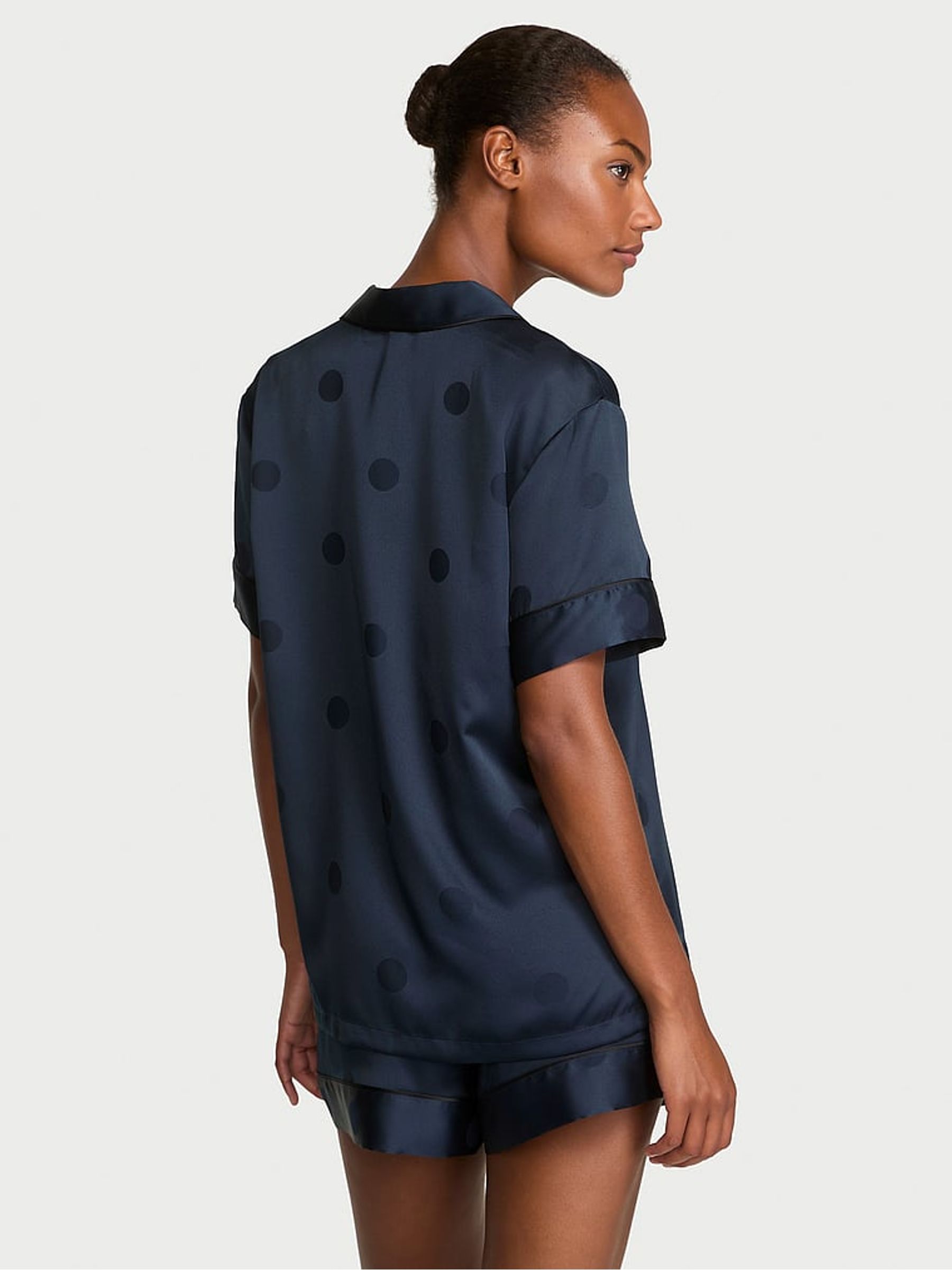 Dot Twilight Jacquard Blue Satin Short Pyjamas Set - Image 2 of 4