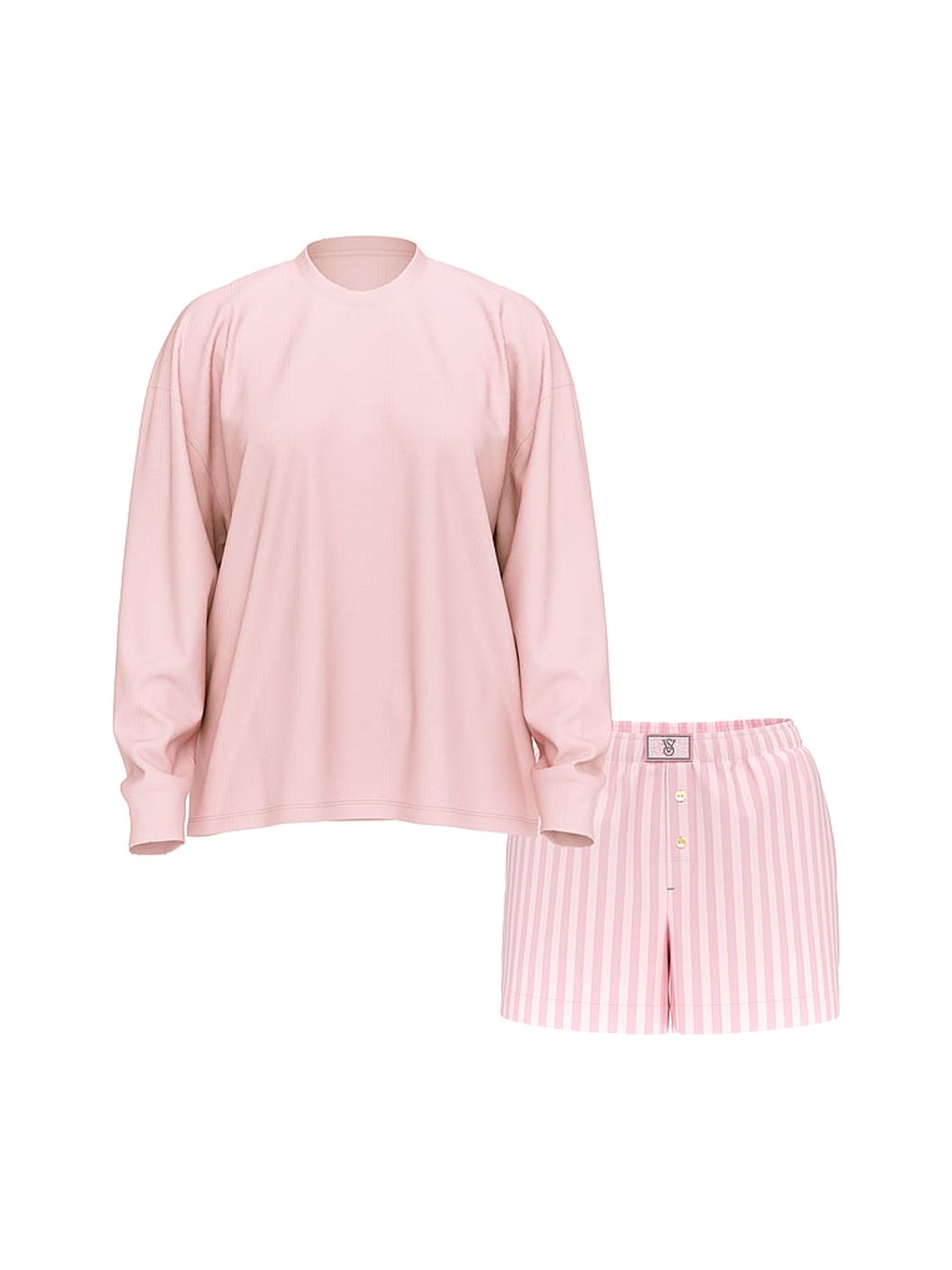 White & Pretty Blossom Pink Stripe Flannel Long Sleeve Short Pyjamas Set - Image 4 of 4 White & Pretty Blossom Pink Stripe Flannel Long Sleeve Short Pyjamas Set - Image 4 of 4