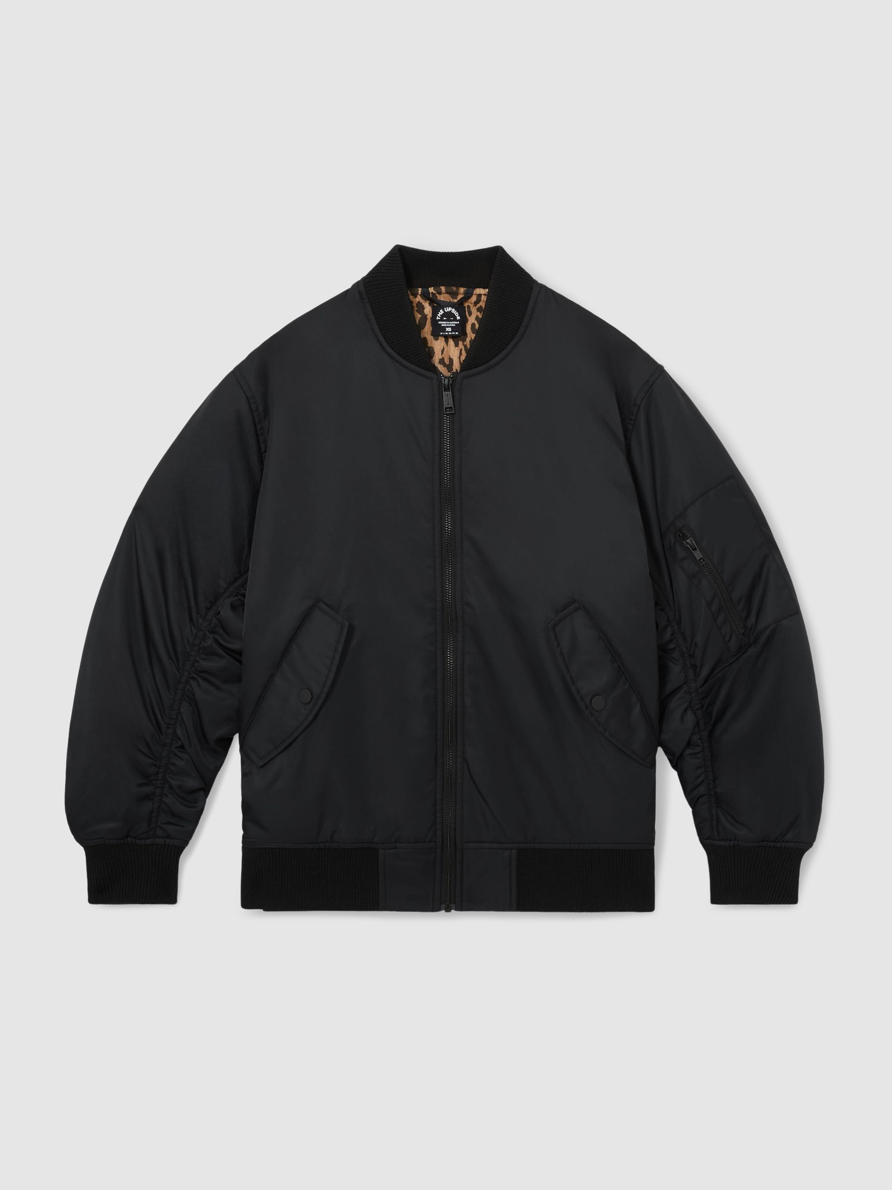 The Upside Ruched-Sleeve Bomber Jacket in Black - Image 2 of 5