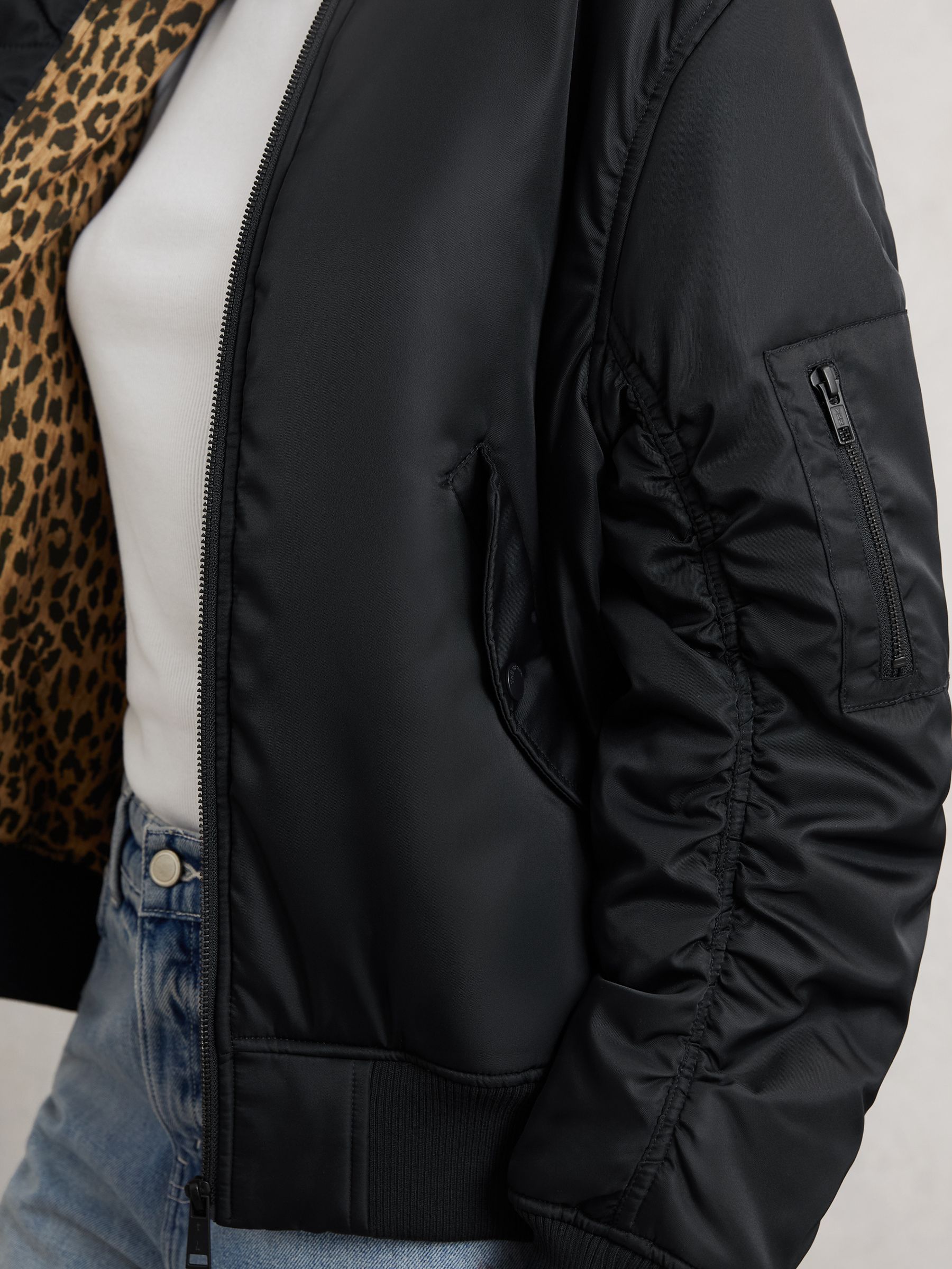 The Upside Ruched-Sleeve Bomber Jacket in Black - Image 3 of 5