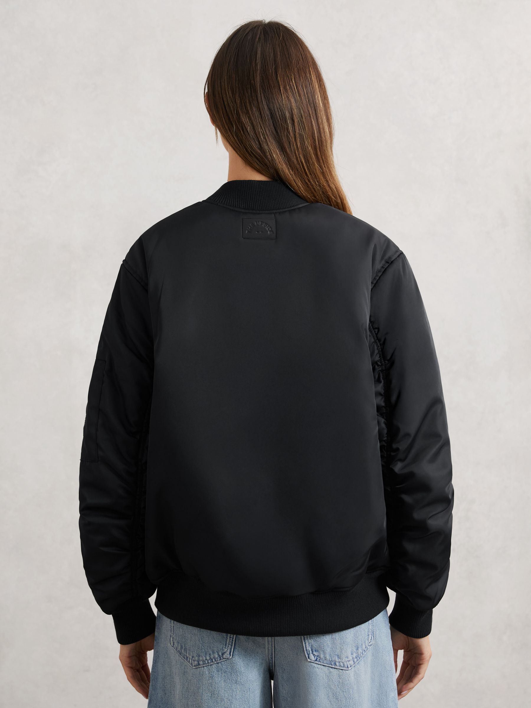 The Upside Ruched-Sleeve Bomber Jacket in Black - Image 4 of 5