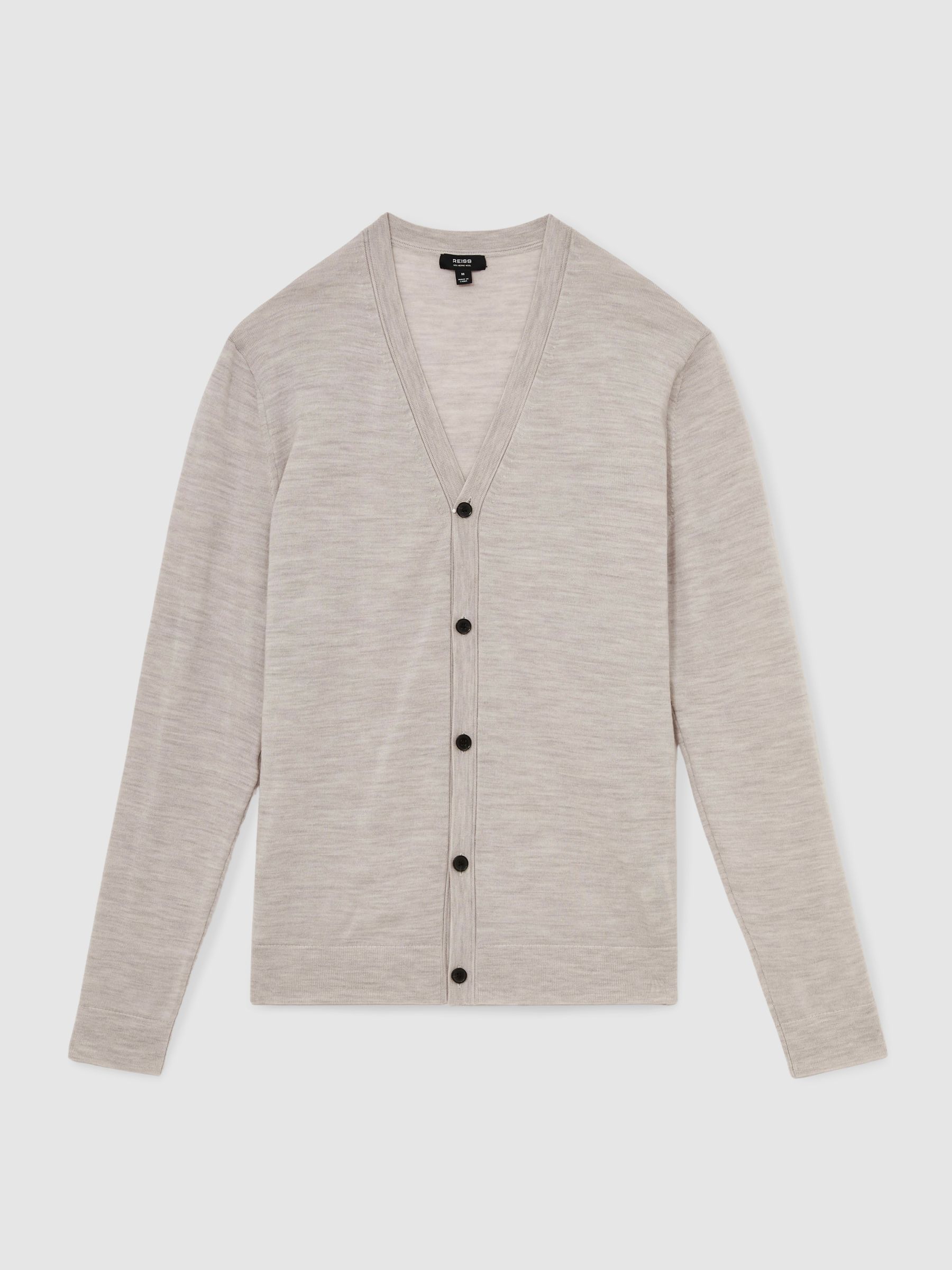 Merino Wool Button-Through Cardigan in Wicker Brown Melange - Image 2 of 6