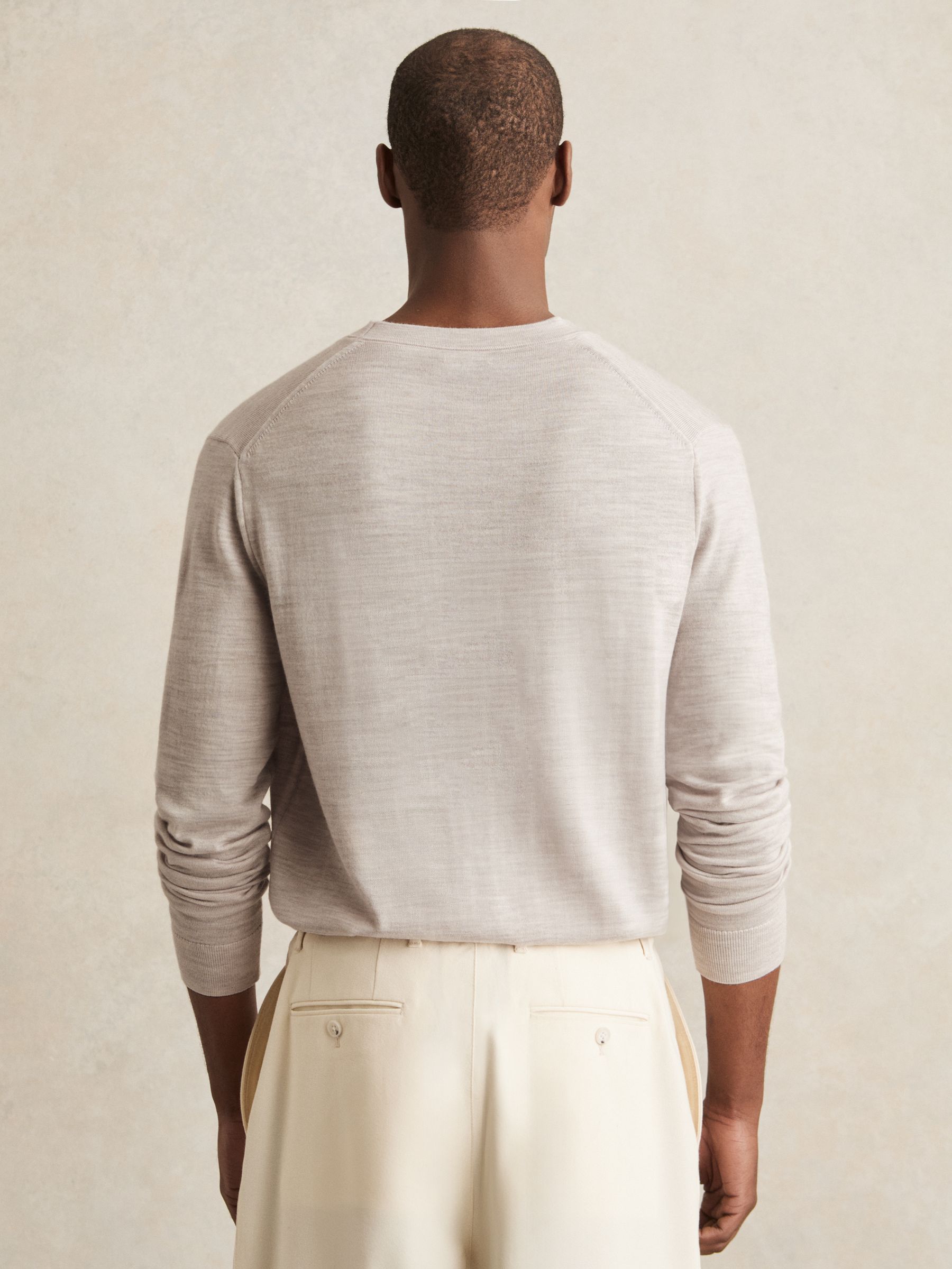 Merino Wool Button-Through Cardigan in Wicker Brown Melange - Image 5 of 6