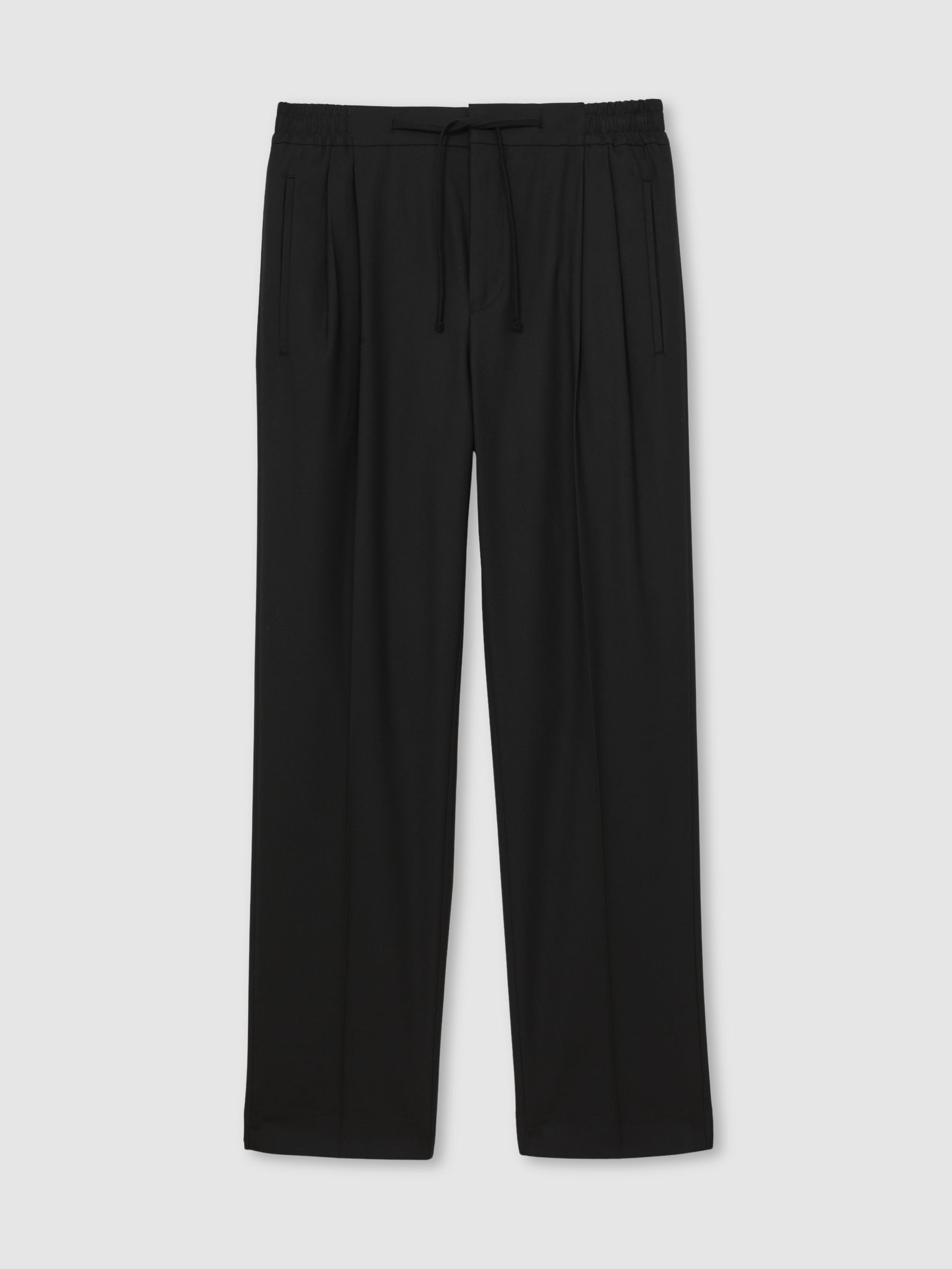 Wide Leg Pleated Drawstring Trousers in Black - Image 2 of 6