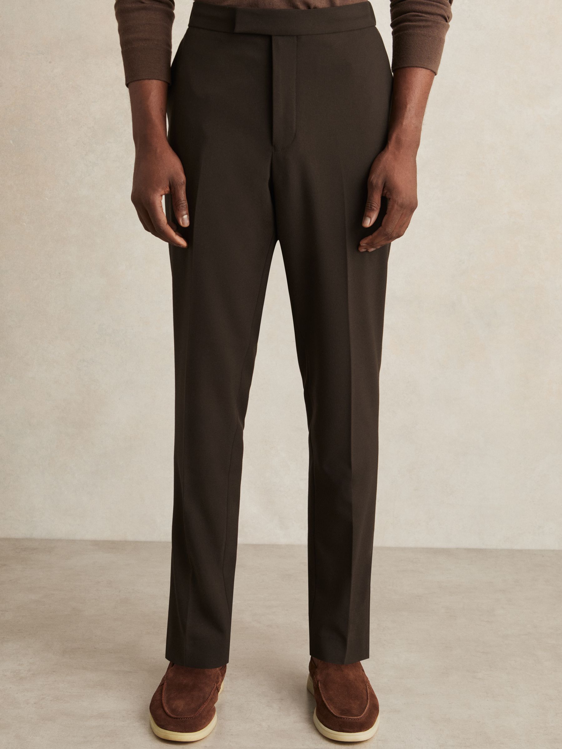 Stretch Slim Fit Drawstring Trousers in Brown - Image 4 of 6