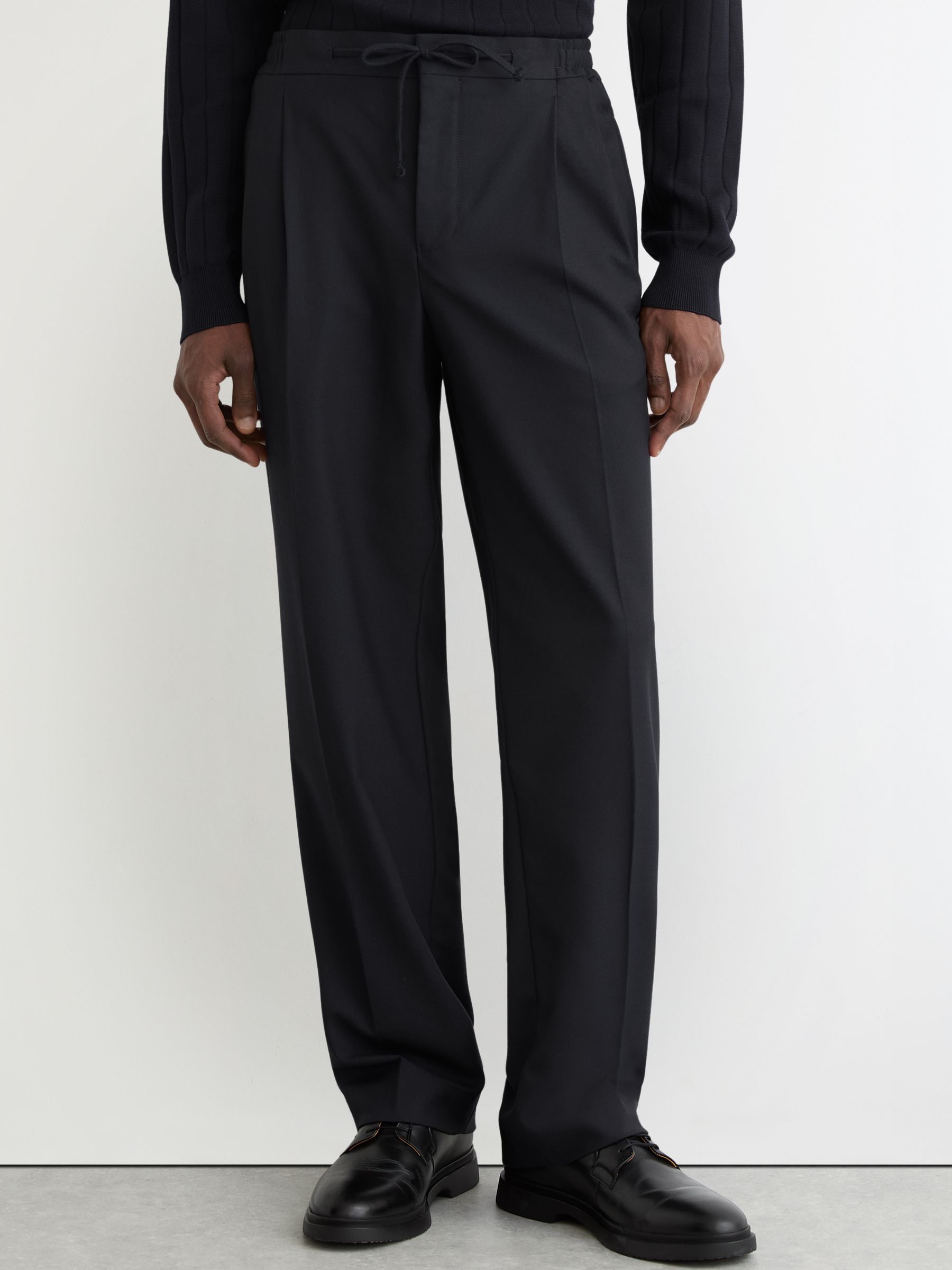 Wide Leg Pleated Drawstring Trousers in Navy - image 5