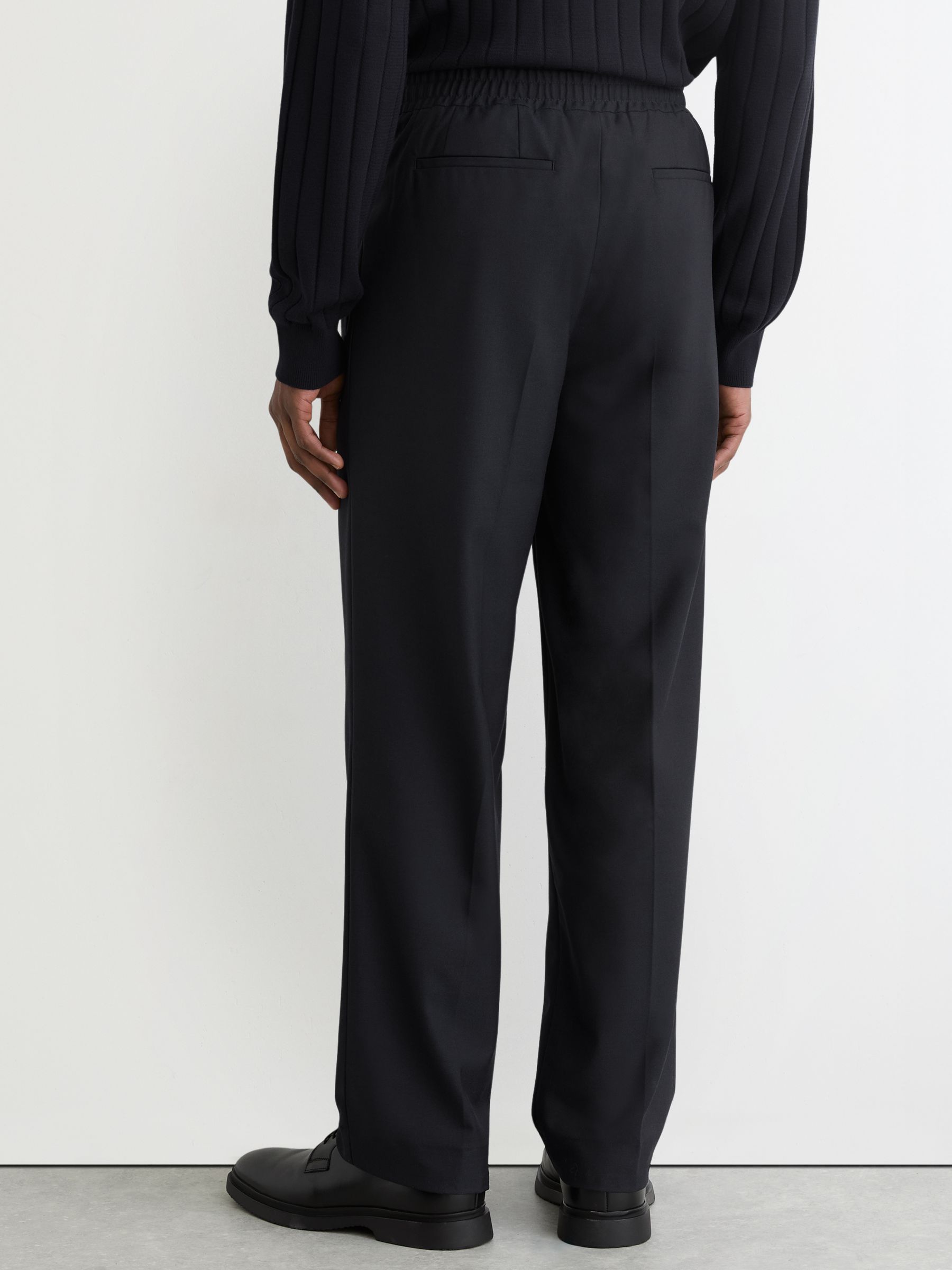 Wide Leg Pleated Drawstring Trousers in Navy - image 4