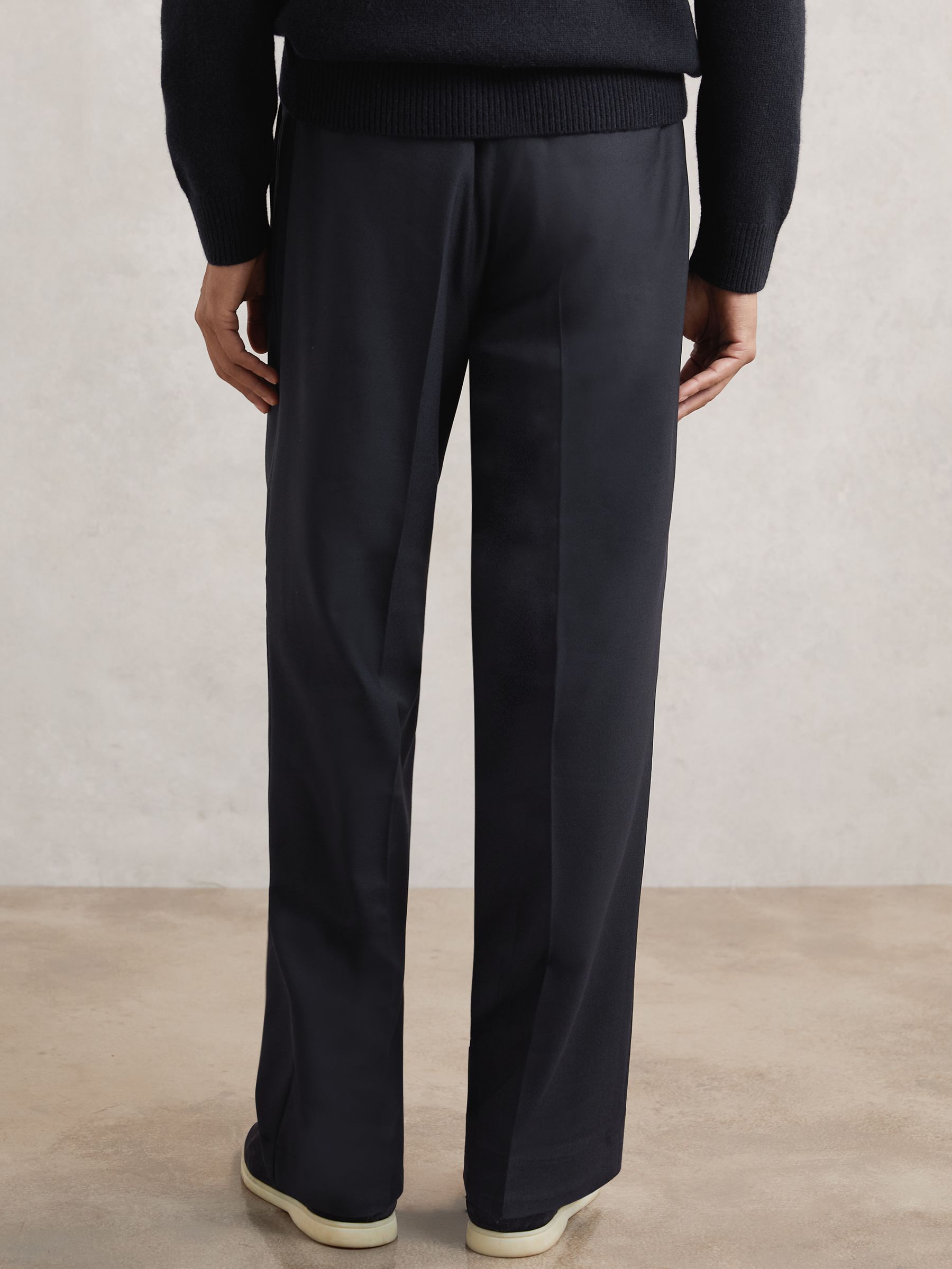 Wide Leg Pleated Drawstring Trousers in Navy - Image 5 of 6
