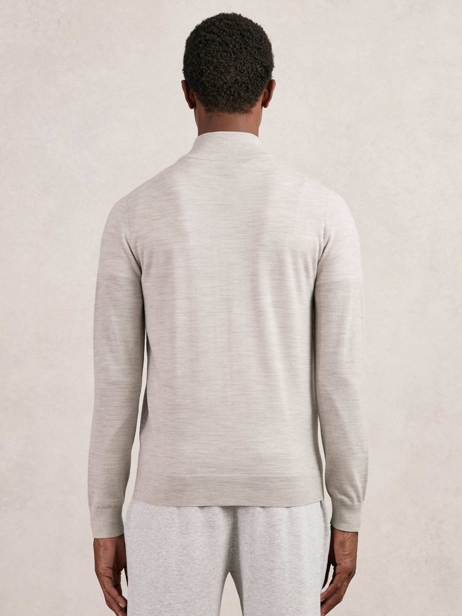 Merino Wool Zip Through Cardigan in Wicker Brown Melange - Image 5 of 6