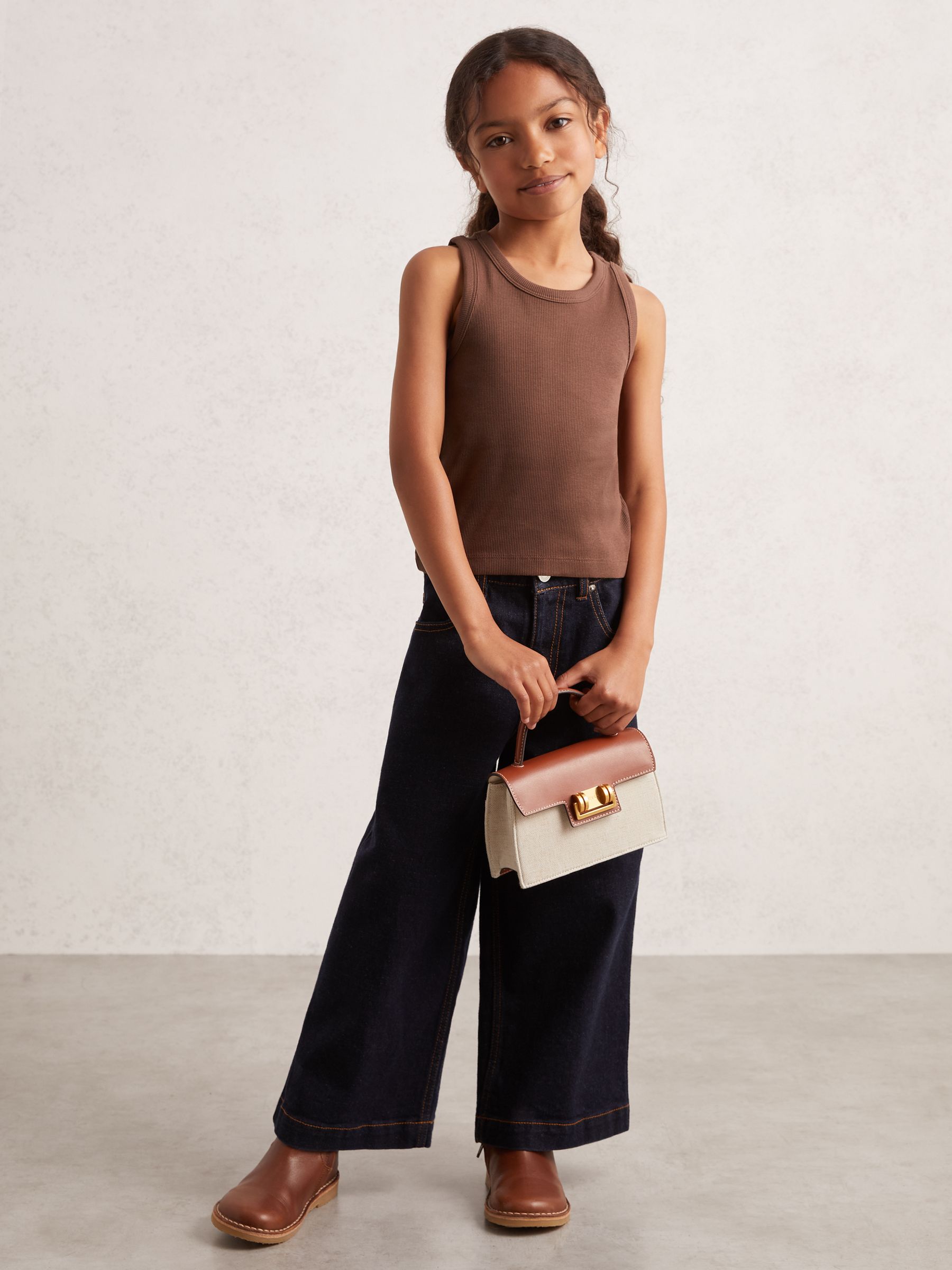 9-13 yrs Stretch-Cotton Ribbed Vest in Chocolate - Image 3 of 4