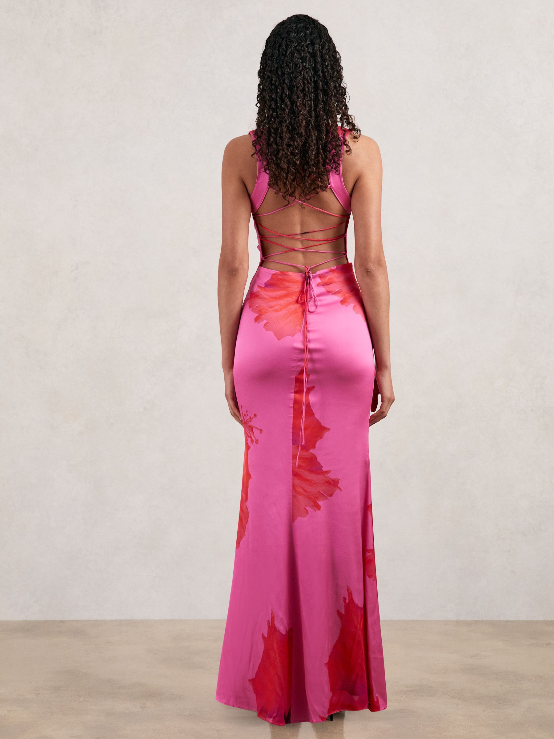 Good American Satin Floral Maxi Dress in Pink - Image 4 of 5