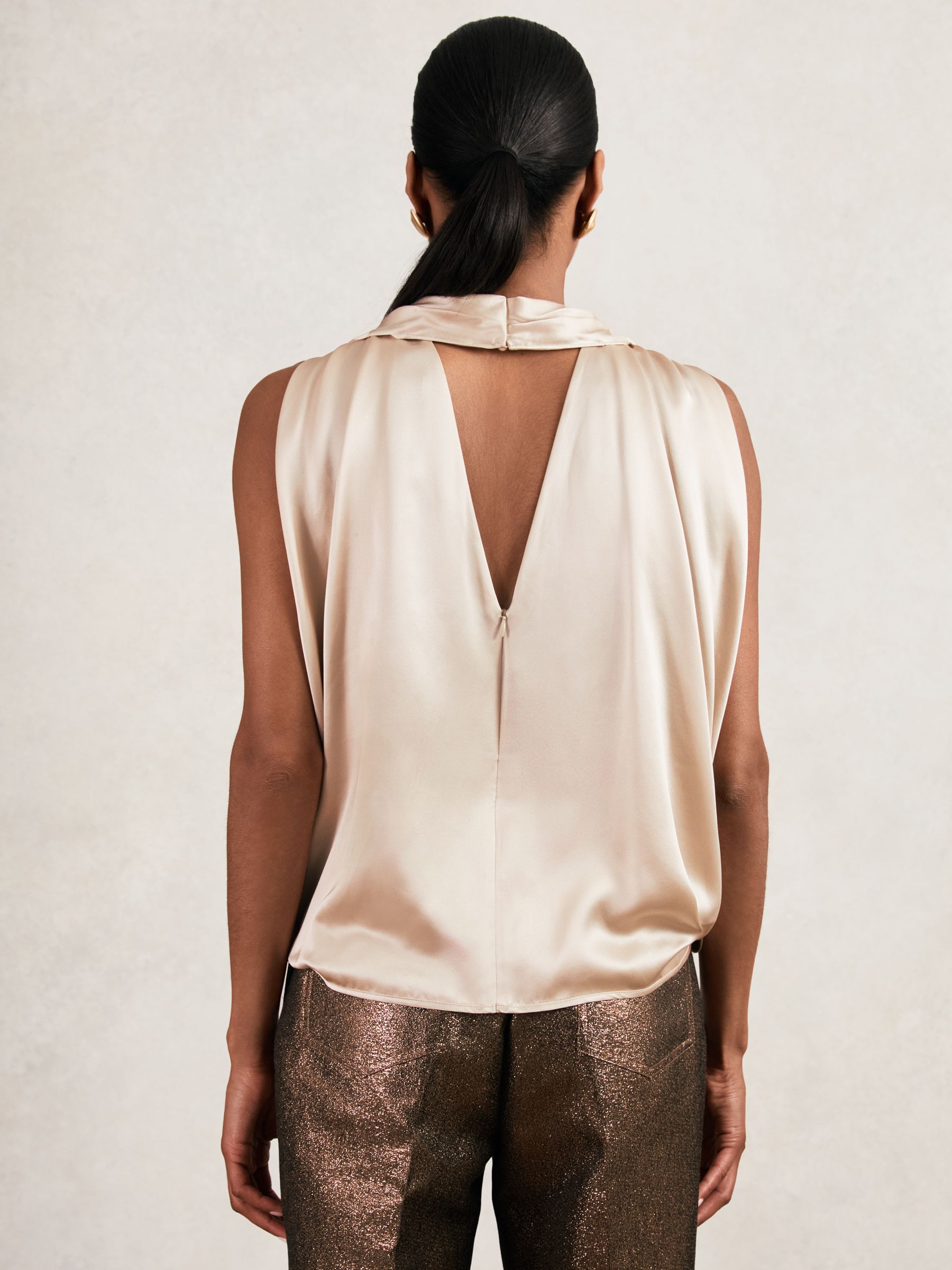 Silk Draped Sleeveless Top in Champagne Neutral - Image 5 of 6