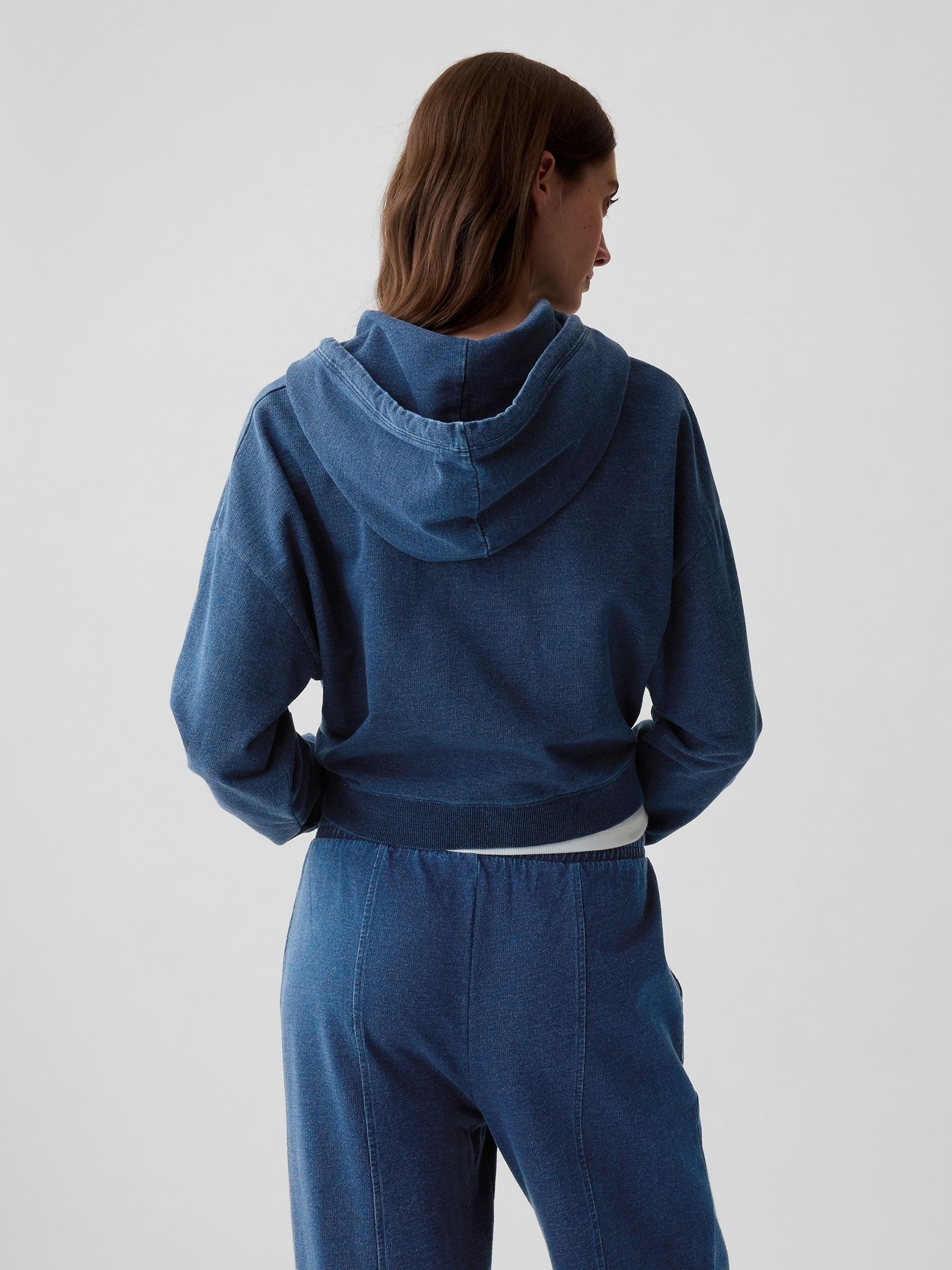Blue Cotton Arch Logo Cropped Hoodie - Image 2 of 4