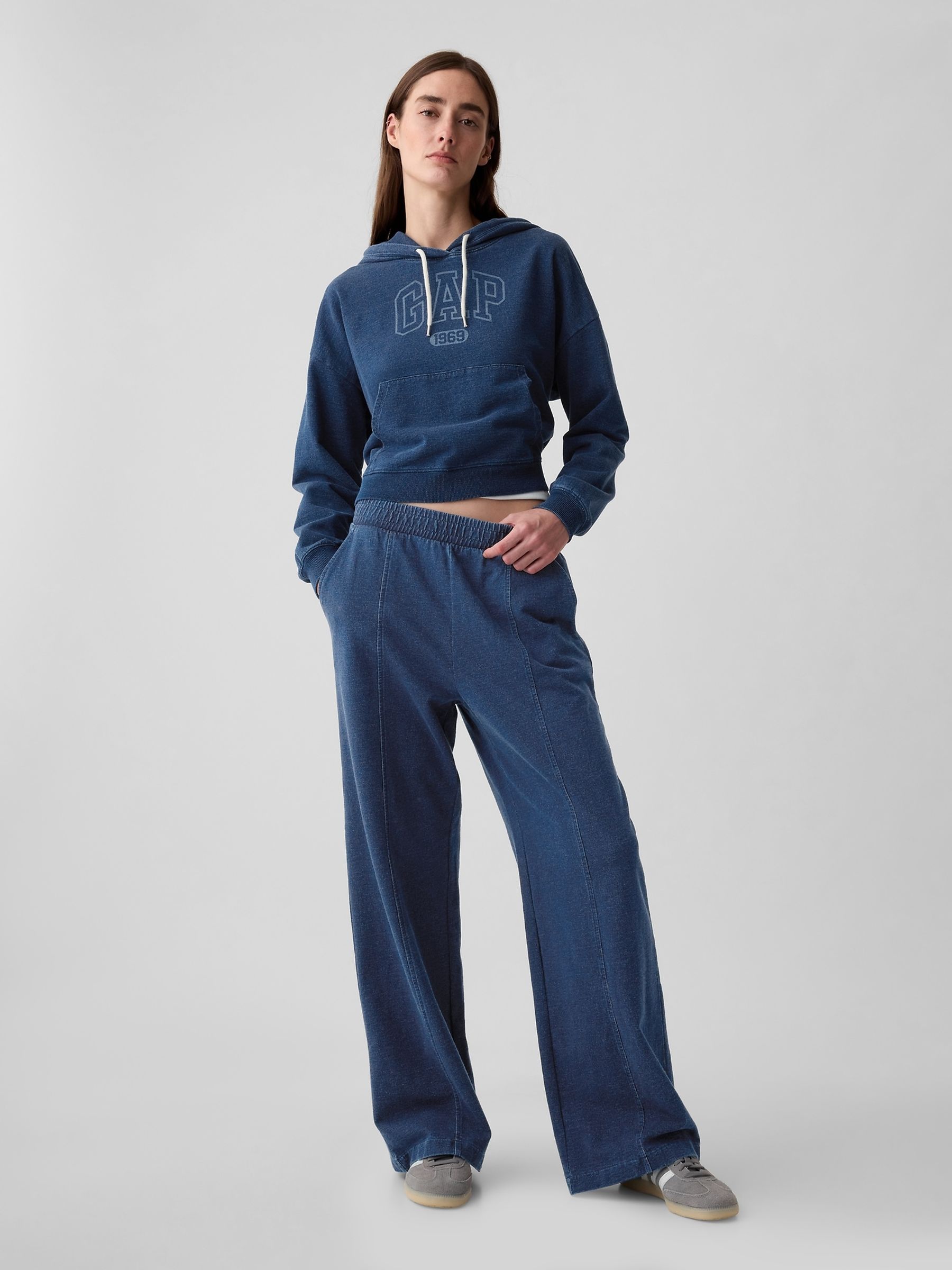 Blue Cotton Arch Logo Cropped Hoodie - Image 3 of 4