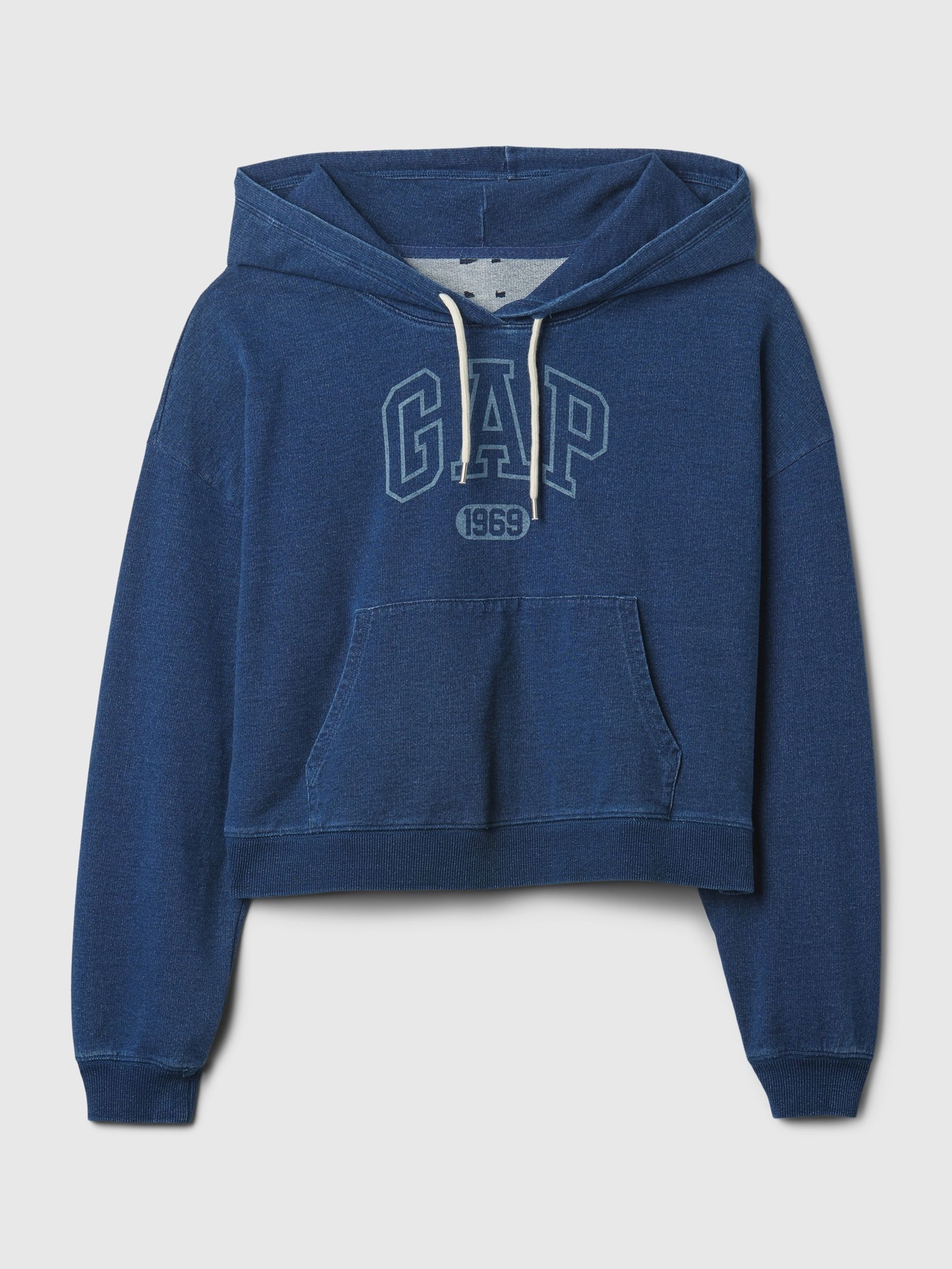 Blue Cotton Arch Logo Cropped Hoodie - Image 4 of 4