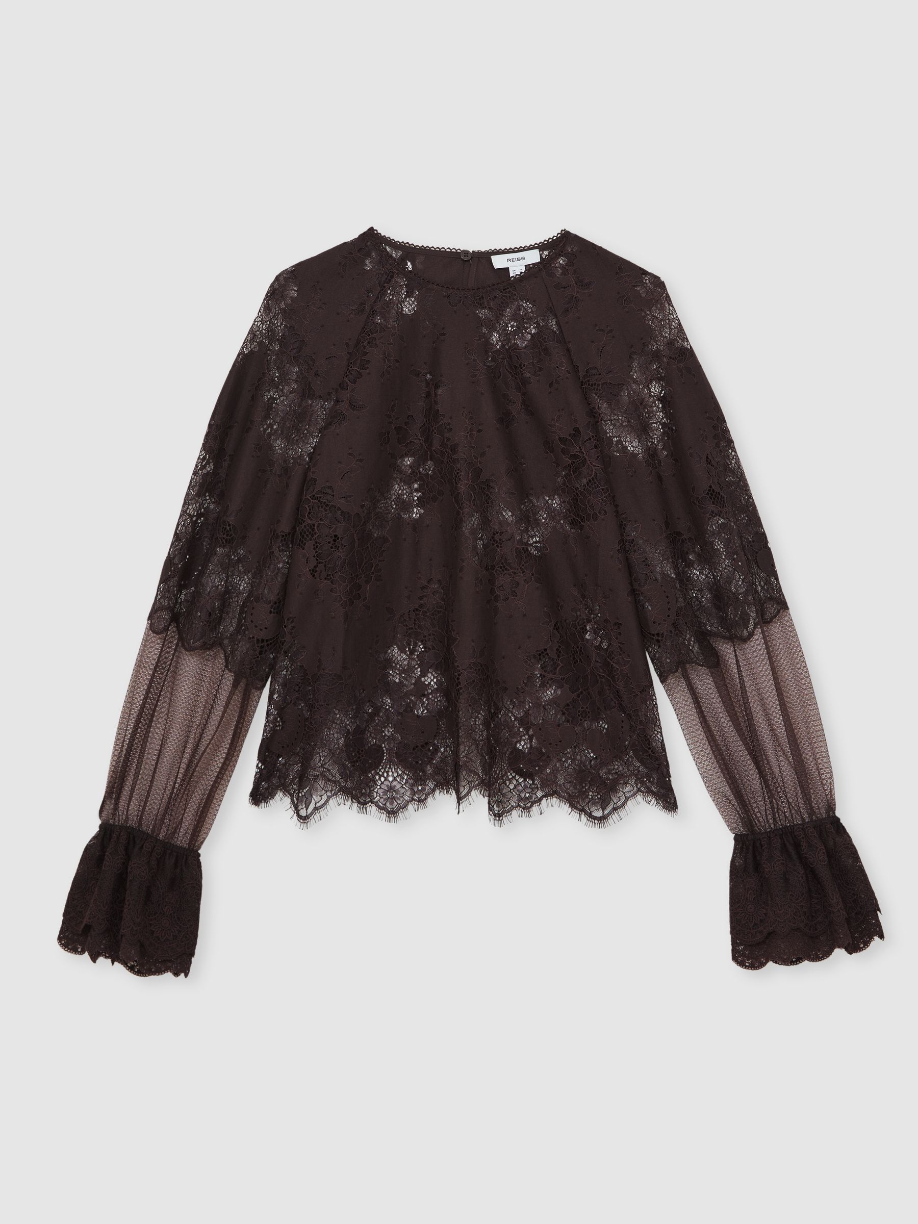 Lace Flared Cuff Blouse in Chocolate Brown - Image 2 of 6