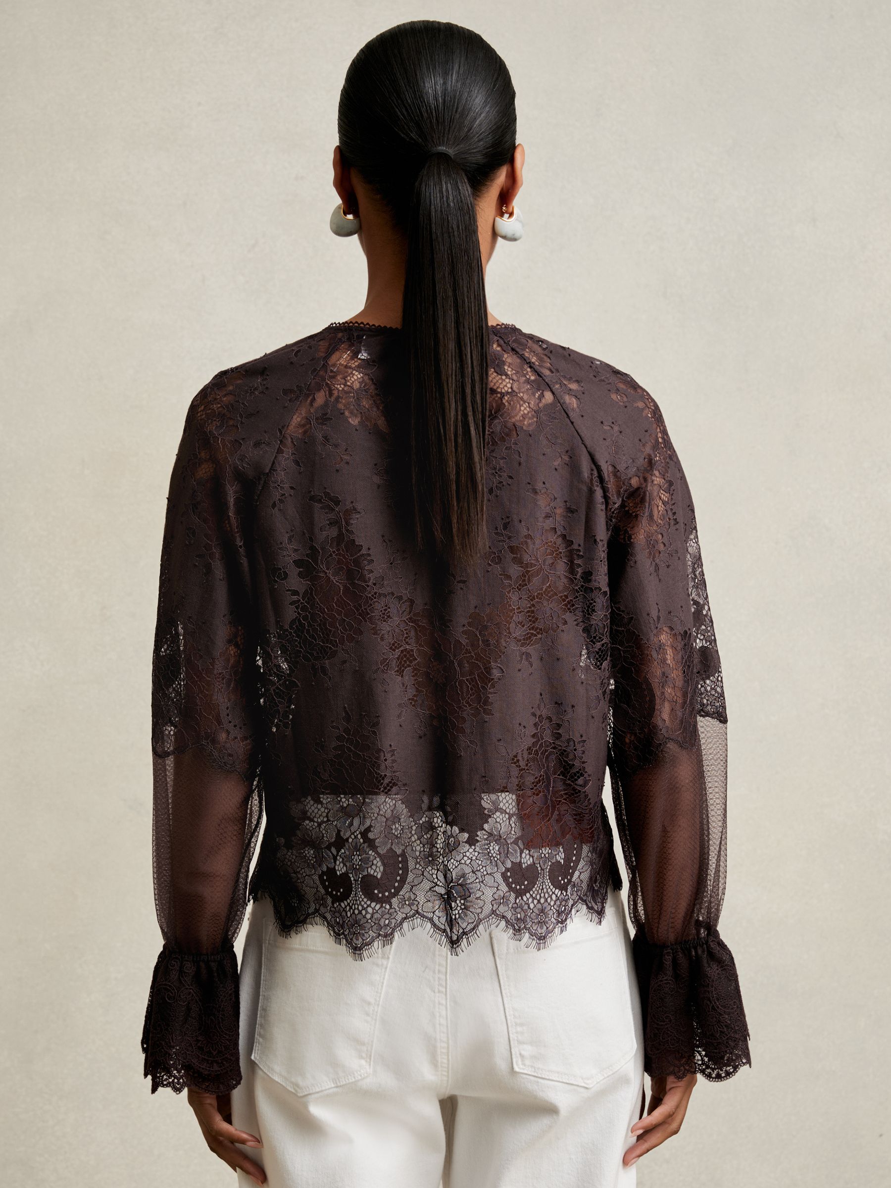 Lace Flared Cuff Blouse in Chocolate Brown - Image 5 of 6