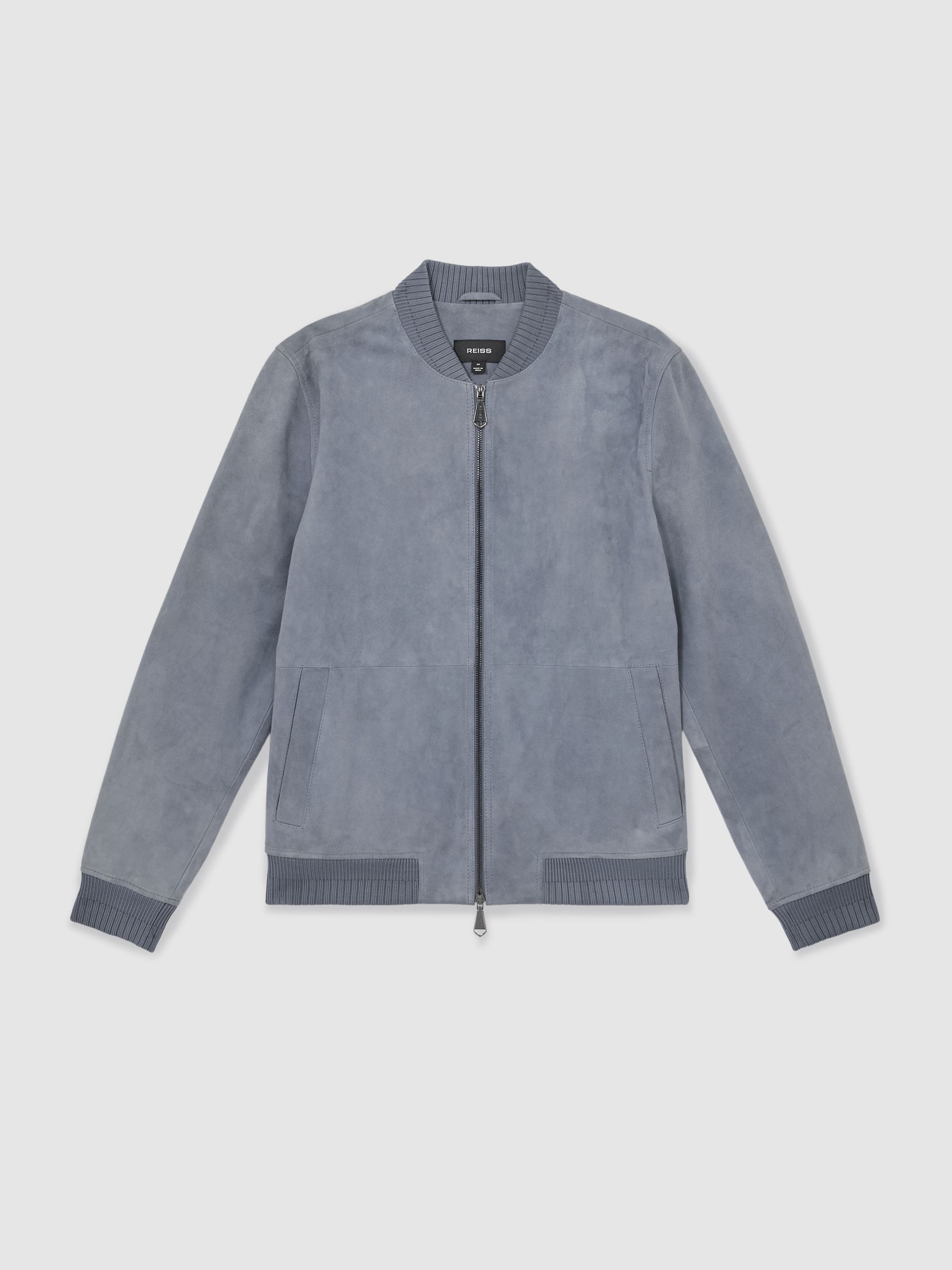 Suede Zip-Through Bomber Jacket in Denim Blue - Image 2 of 5