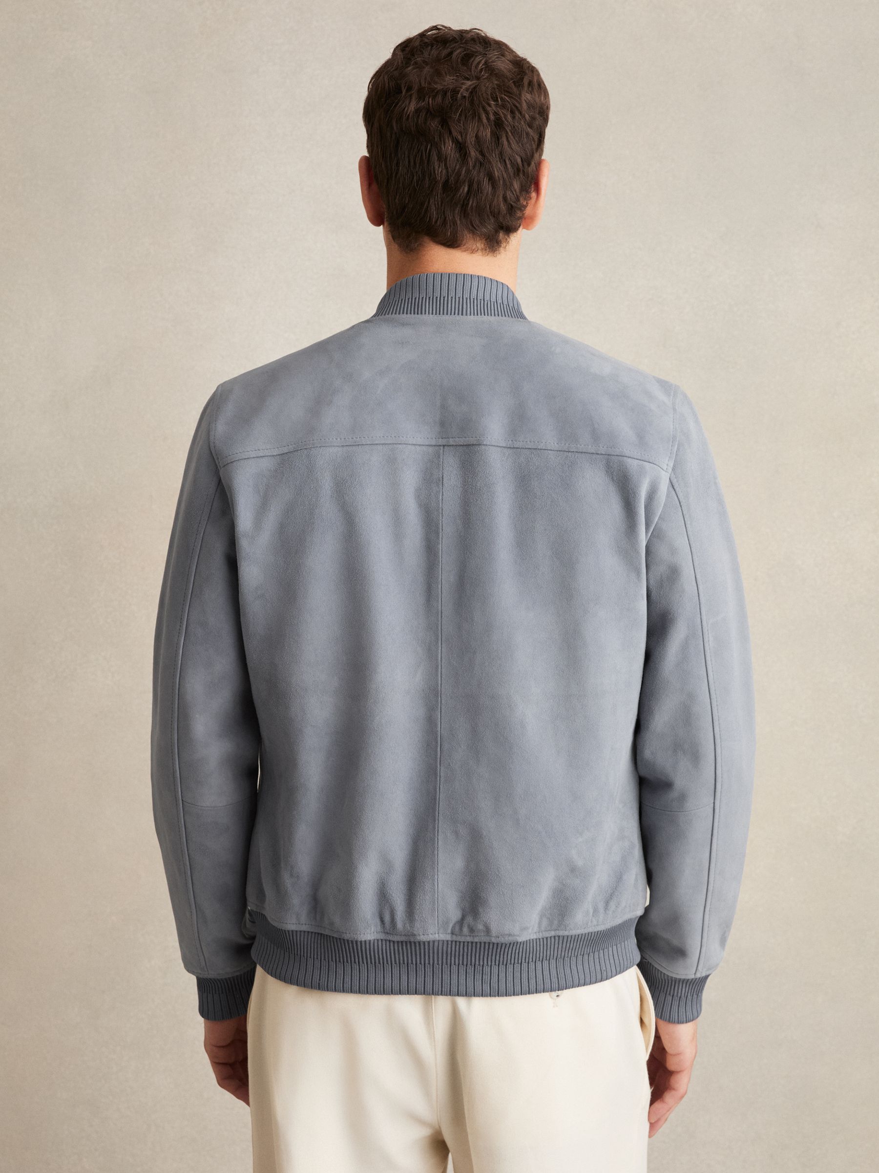 Suede Zip-Through Bomber Jacket in Denim Blue - Image 4 of 5
