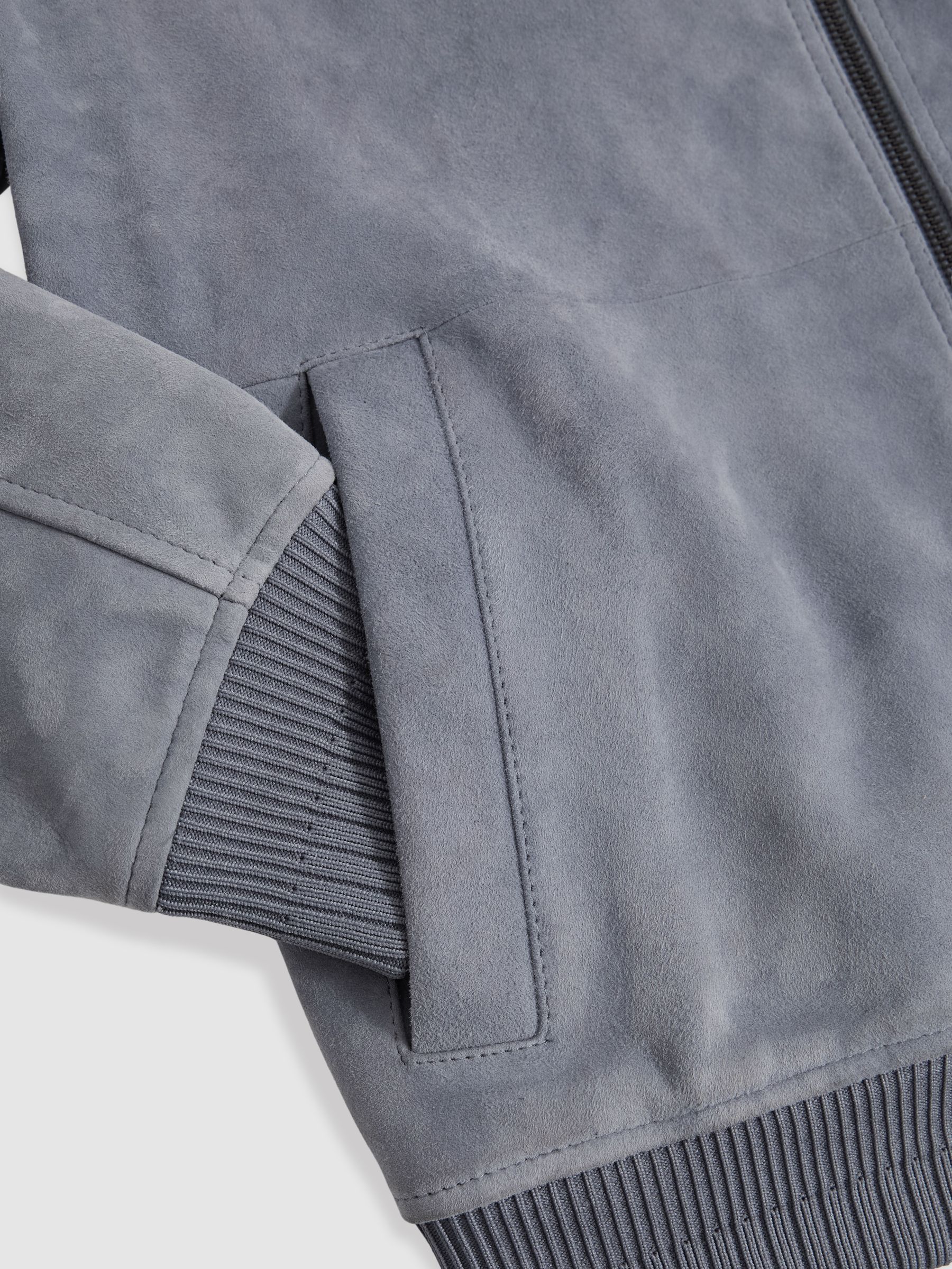 Suede Zip-Through Bomber Jacket in Denim Blue - Image 5 of 5