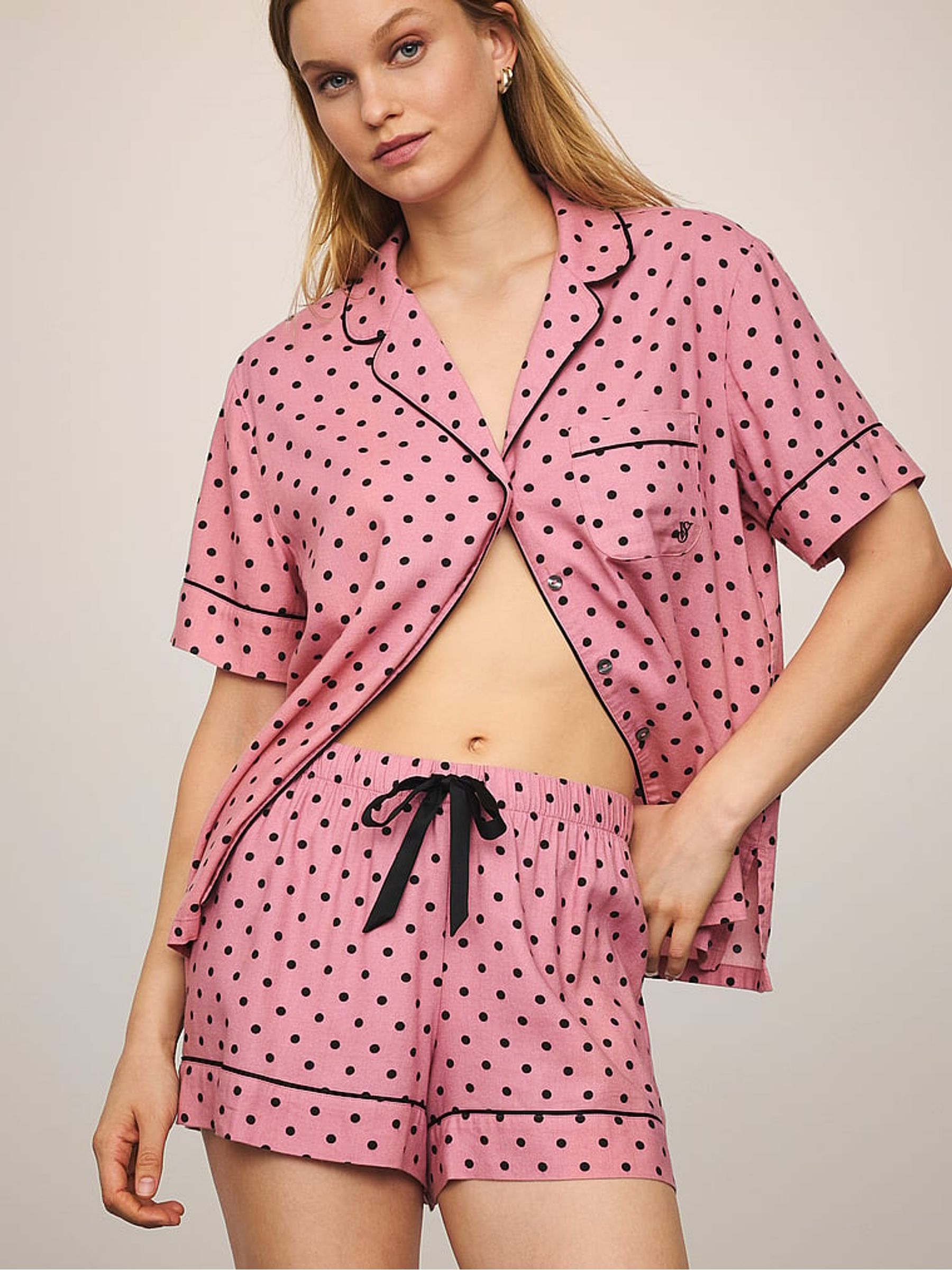 Asprin Dot Pink Flannel Short Pyjamas Set - Image 1 of 3