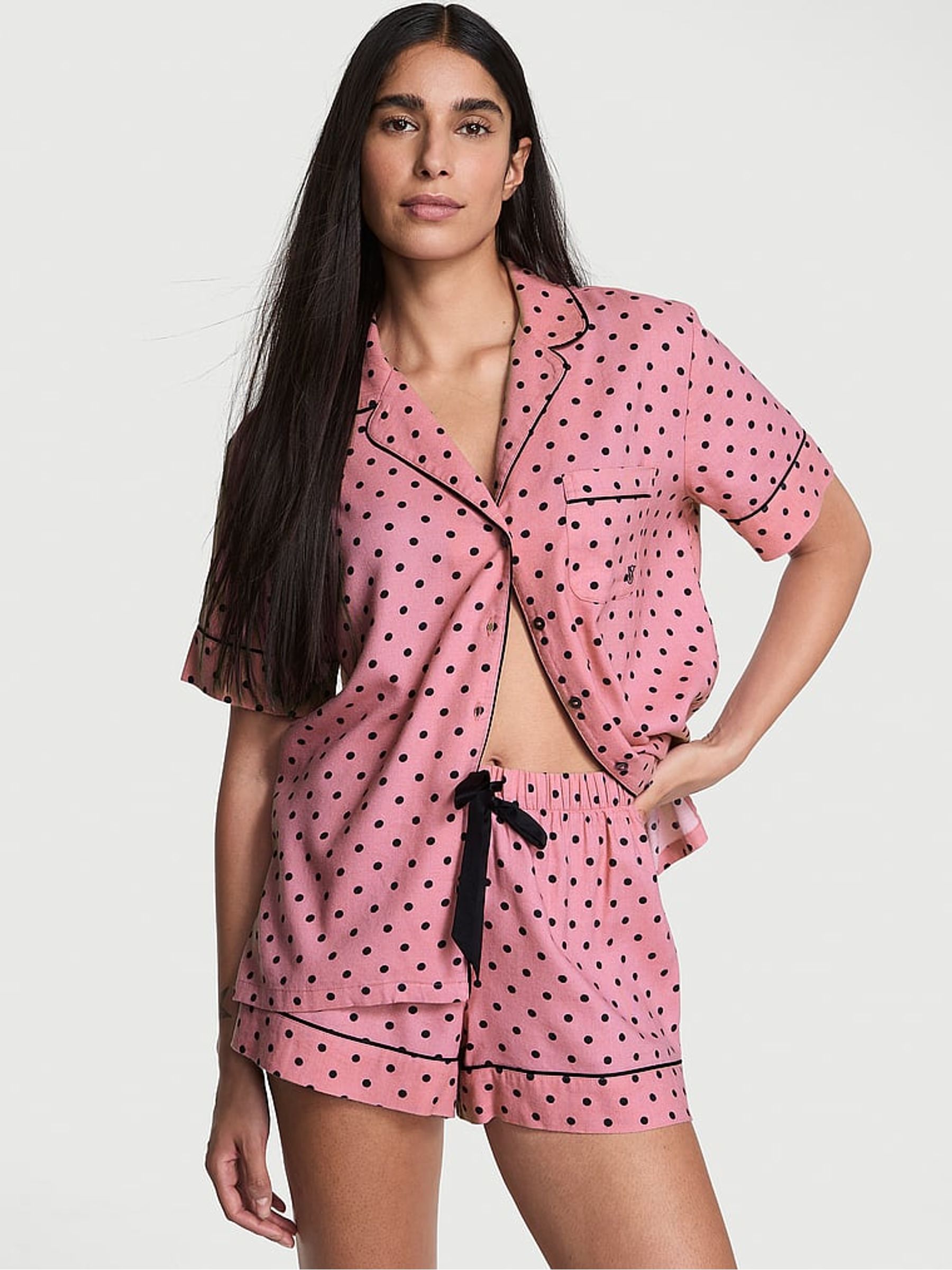 Asprin Dot Pink Flannel Short Pyjamas Set - Image 2 of 3