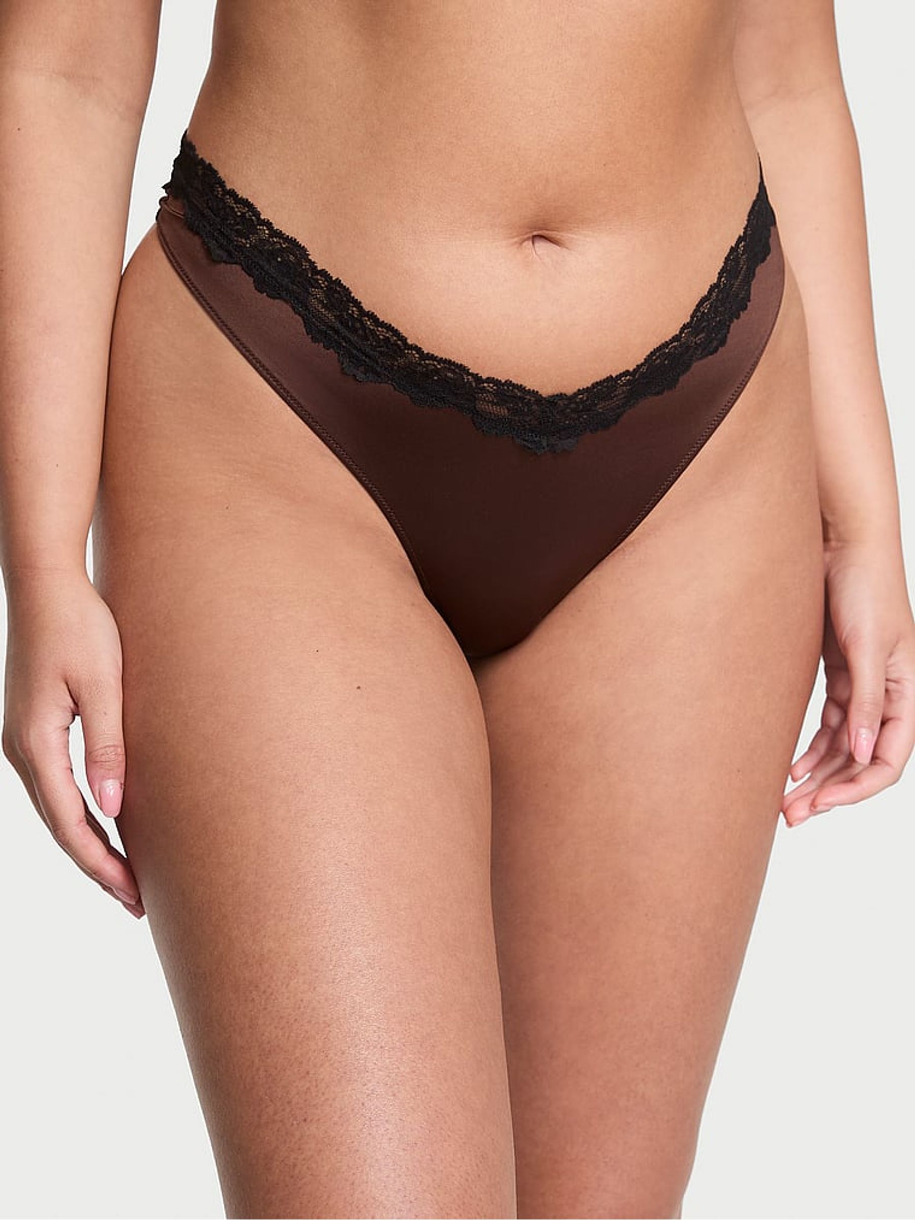 Ganache Nude Thong Lace Trim Knickers - Image 1 of 4