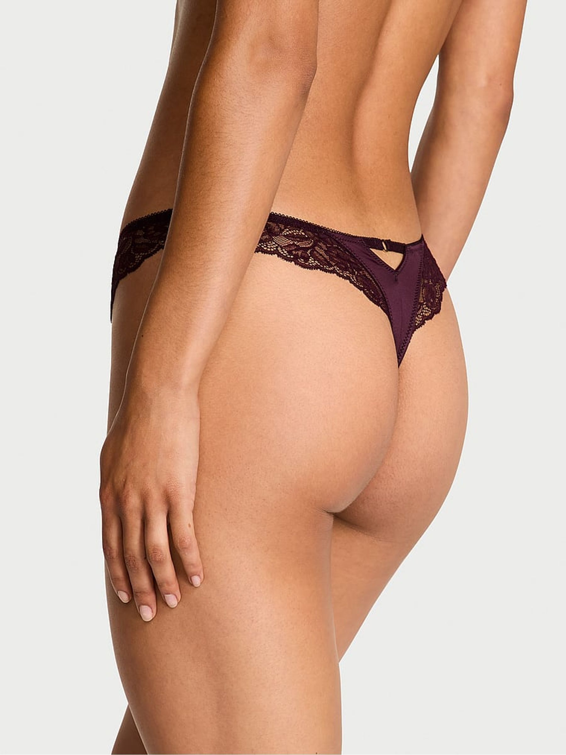 Winter Wine Red Thong Rose Lace Trim Knickers - Image 2 of 4