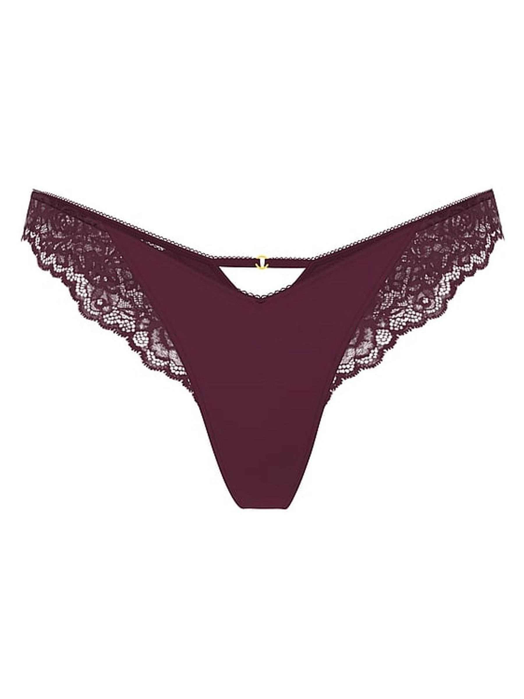 Winter Wine Red Thong Rose Lace Trim Knickers - Image 4 of 4
