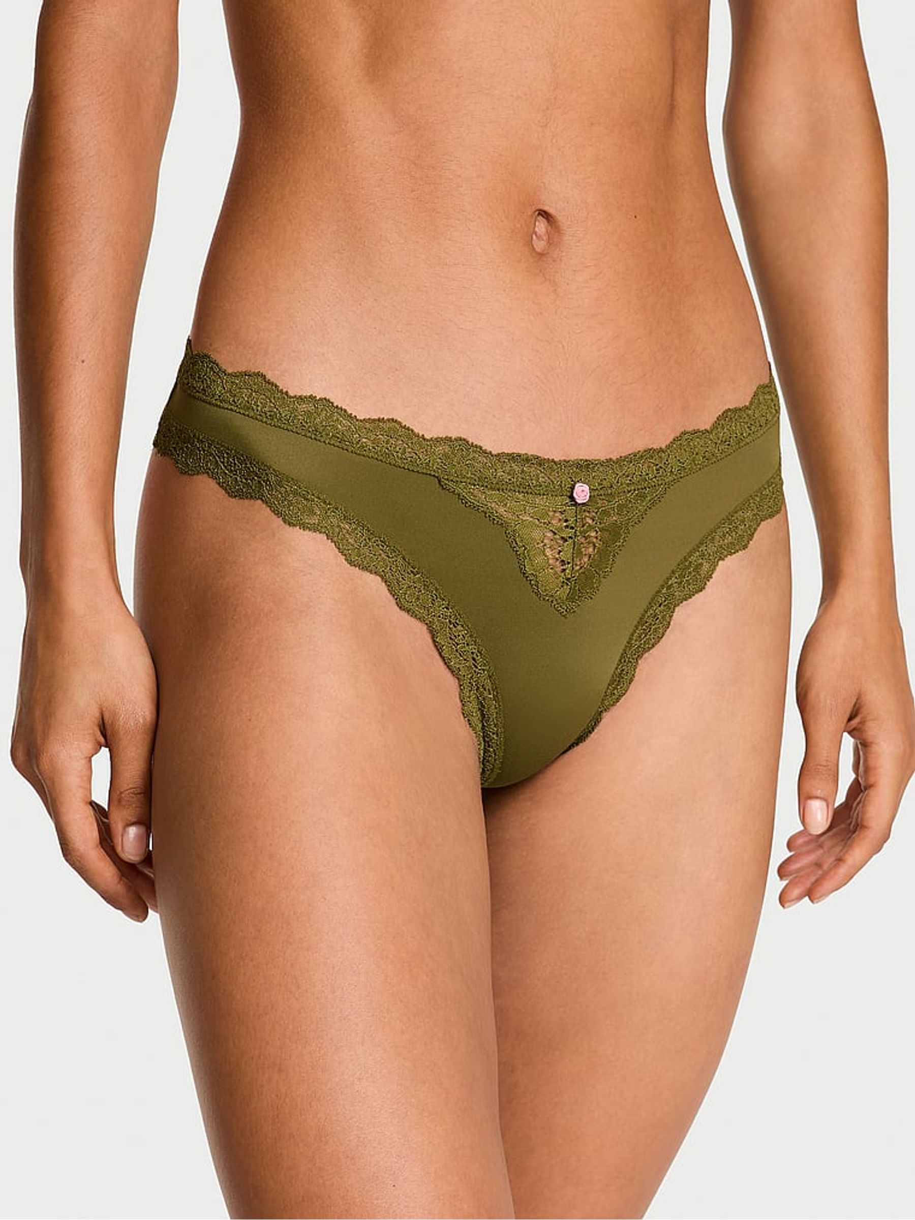 Green Chameleon Lace Trim Thong Knickers - Image 1 of 3