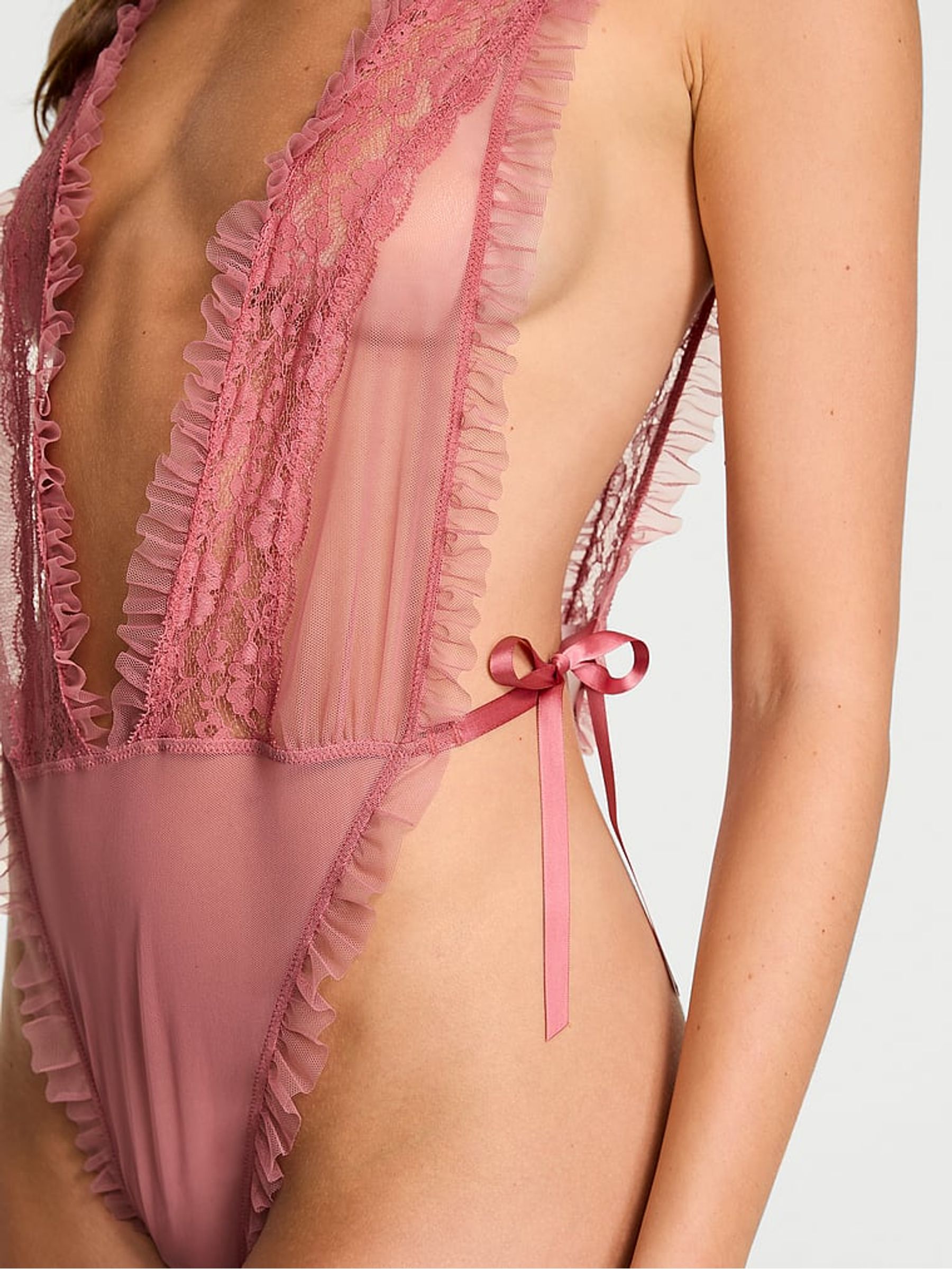 Seductive Rose Pink Lace Sheer Bodysuit - Image 3 of 3 Seductive Rose Pink Lace Sheer Bodysuit - Image 3 of 3