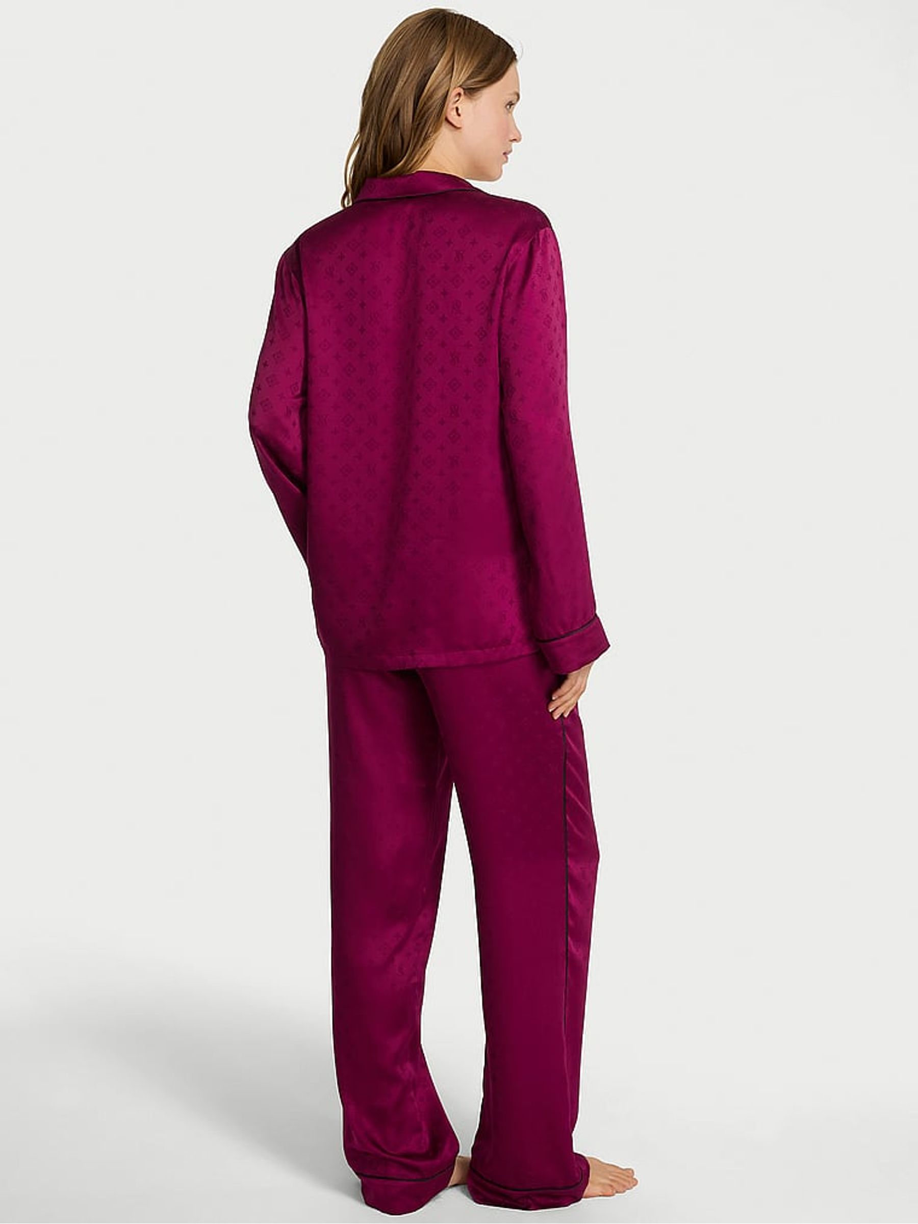 Logo Fresh Jam Jacquard Purple Satin Long Pyjamas Set - Image 2 of 2