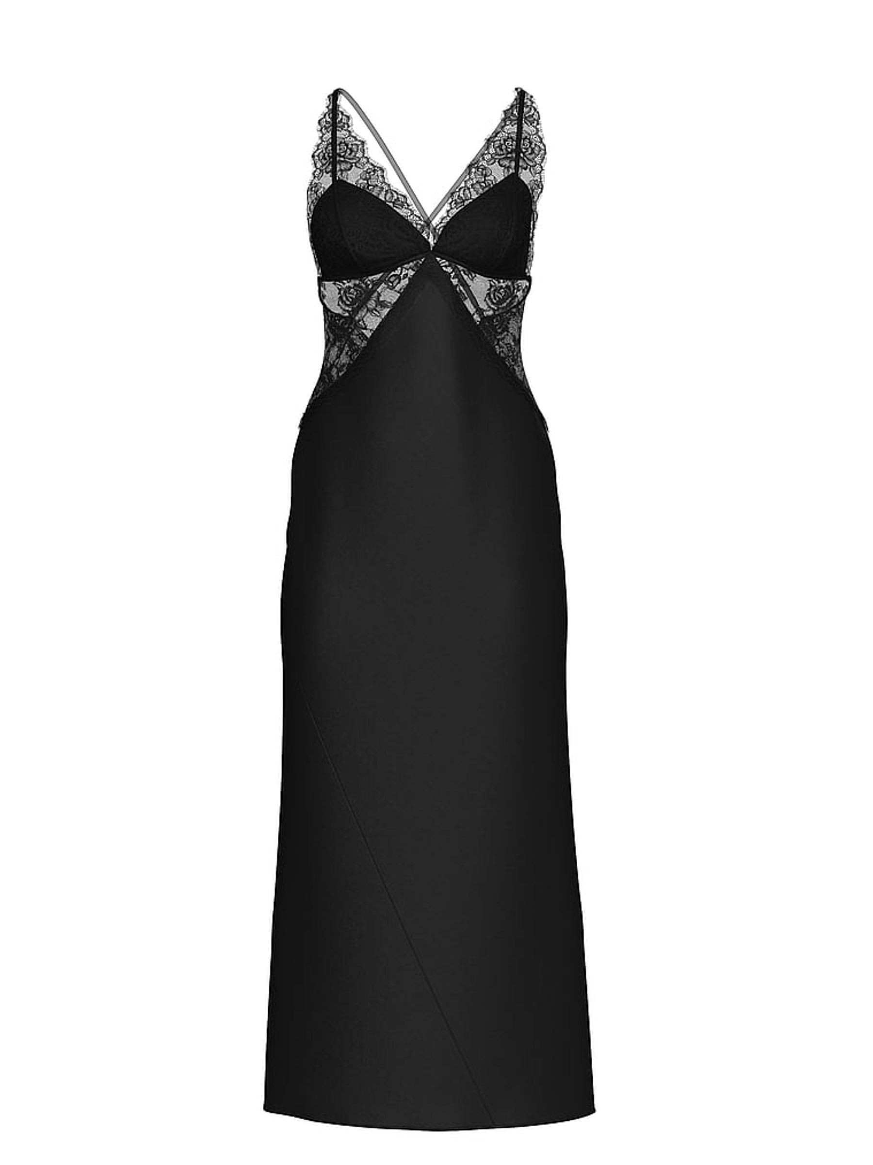 Black Satin Lace Long Slip Dress - Image 5 of 5