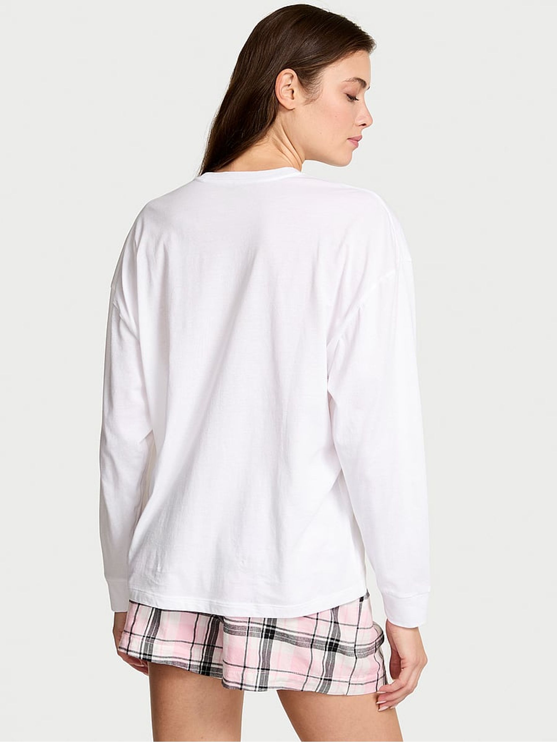White/Pink/Black/Gold Lurex Stripe Flannel Long Sleeve Shorts Pyjamas Set - Image 2 of 4