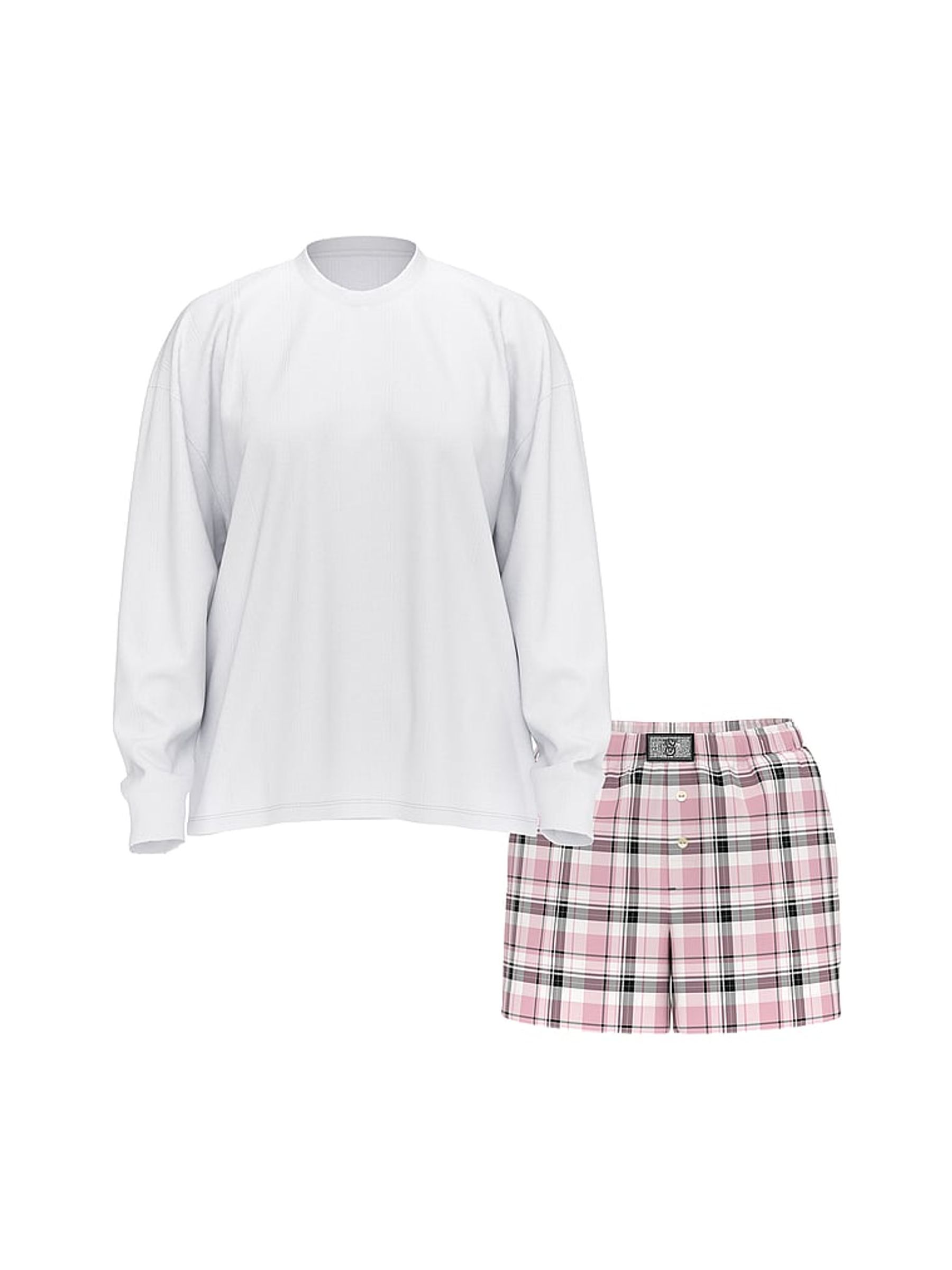 White/Pink/Black/Gold Lurex Stripe Flannel Long Sleeve Shorts Pyjamas Set - Image 3 of 4