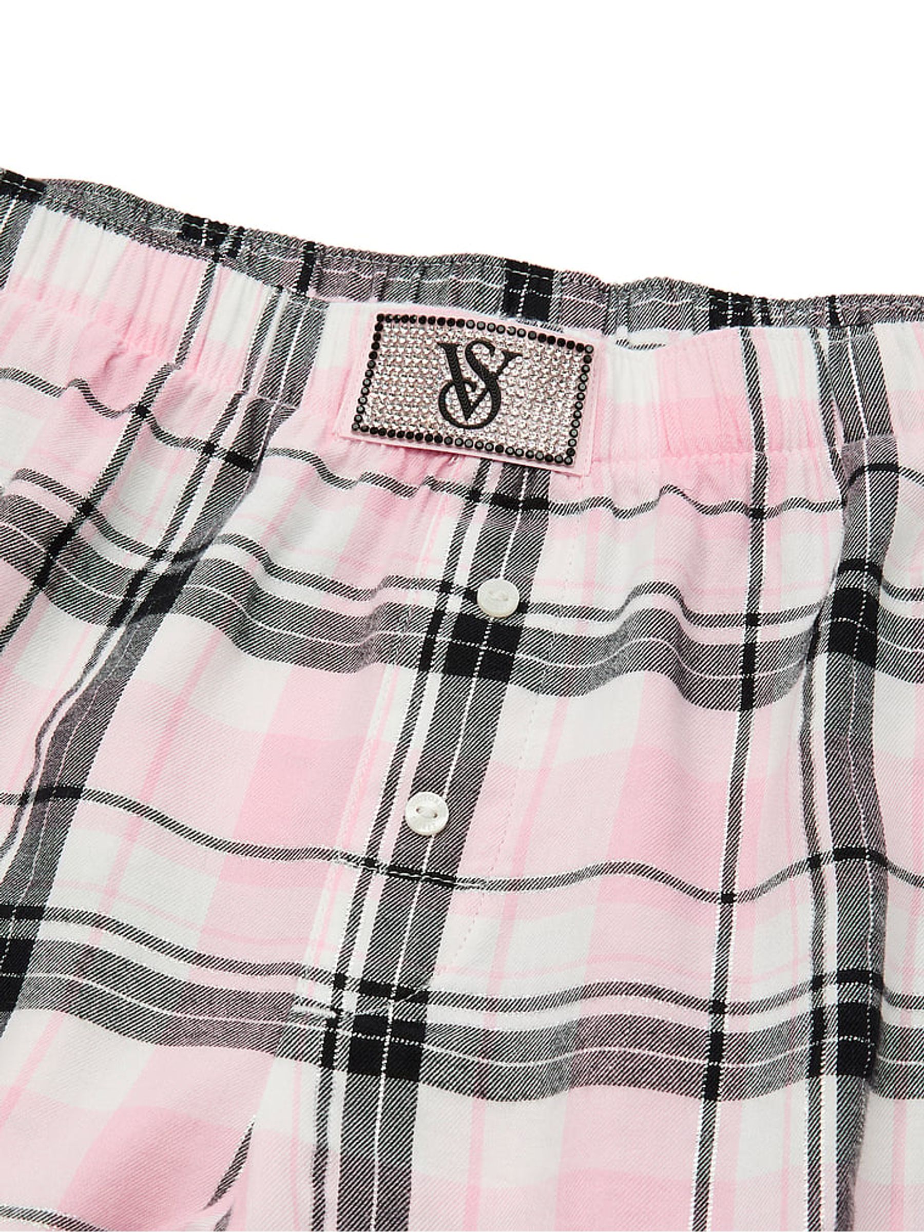 White/Pink/Black/Gold Lurex Stripe Flannel Long Sleeve Shorts Pyjamas Set - Image 4 of 4