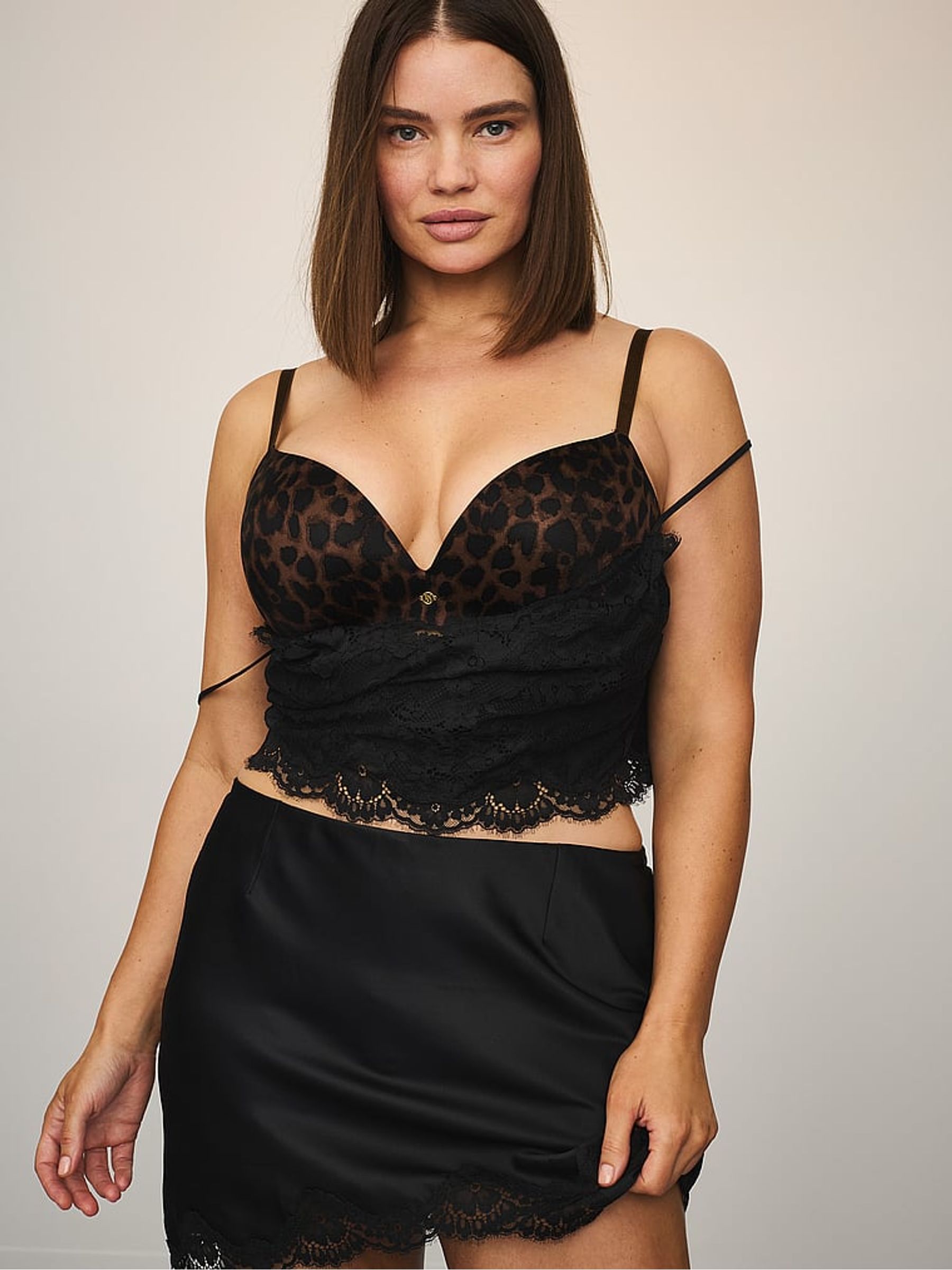 Black Satin Lace Cami and Mini Skirt Set - Image 3 of 4