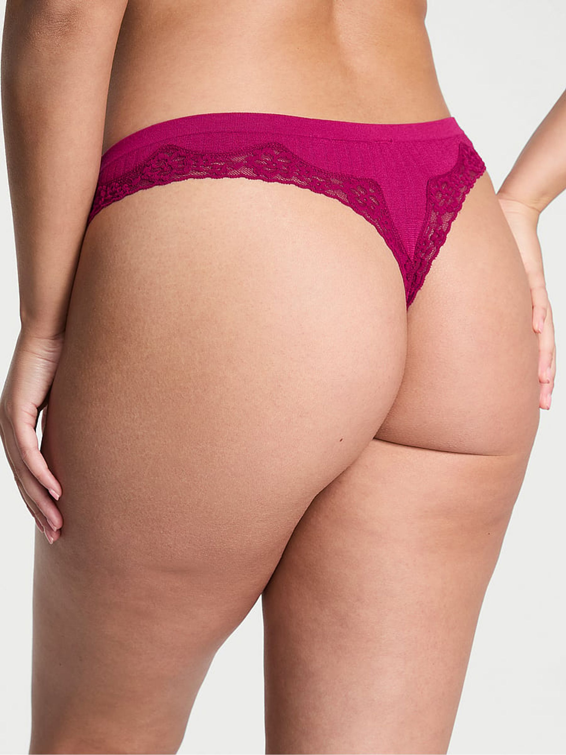 Fresh Jam Purple Thong Rib Lace Trim Knickers - Image 2 of 2