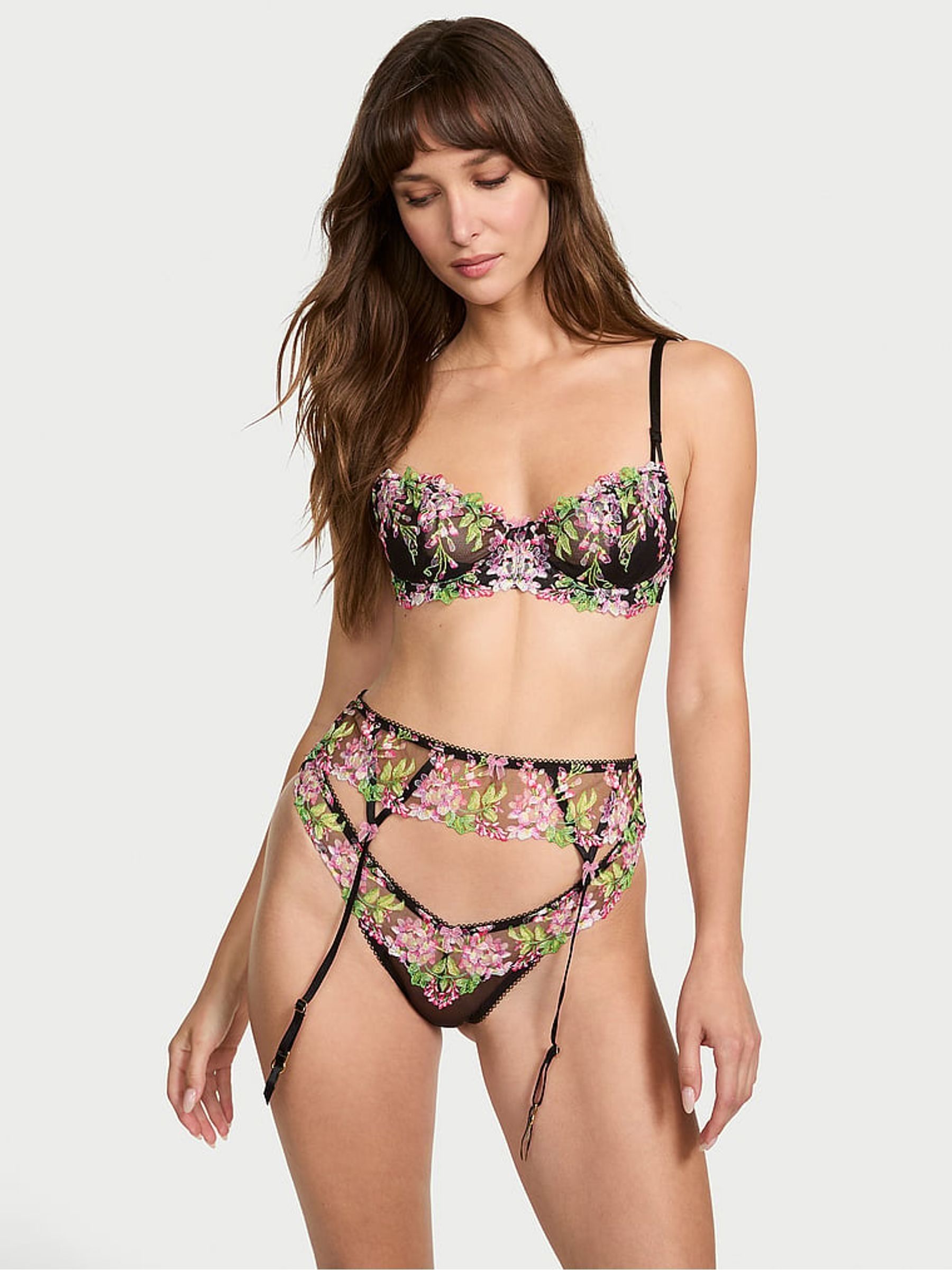 Black Wisteria Embroidery Garter Belt | Victoria's Secret Ireland