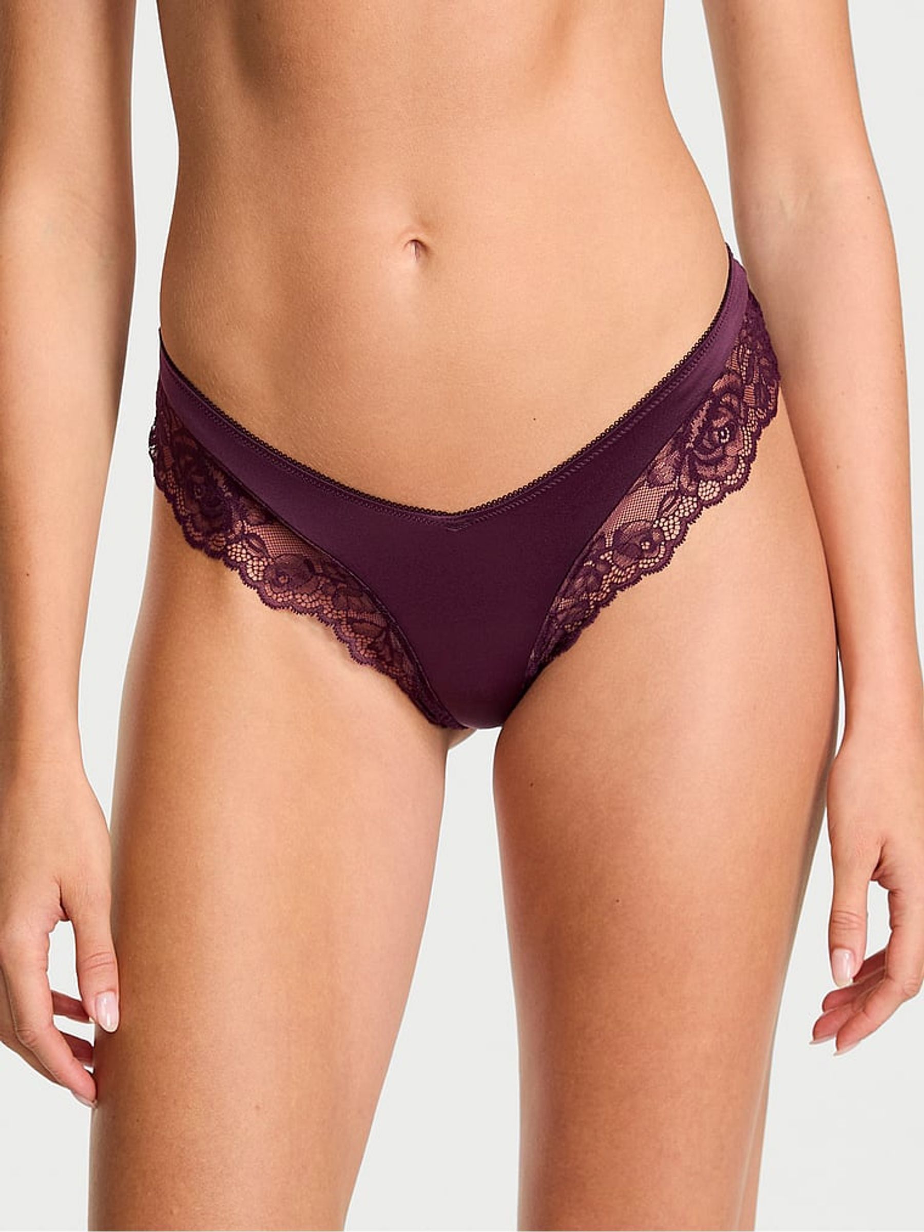 Winter Wine Red Cheeky Rose Lace Trim Knickers - Image 1 of 4