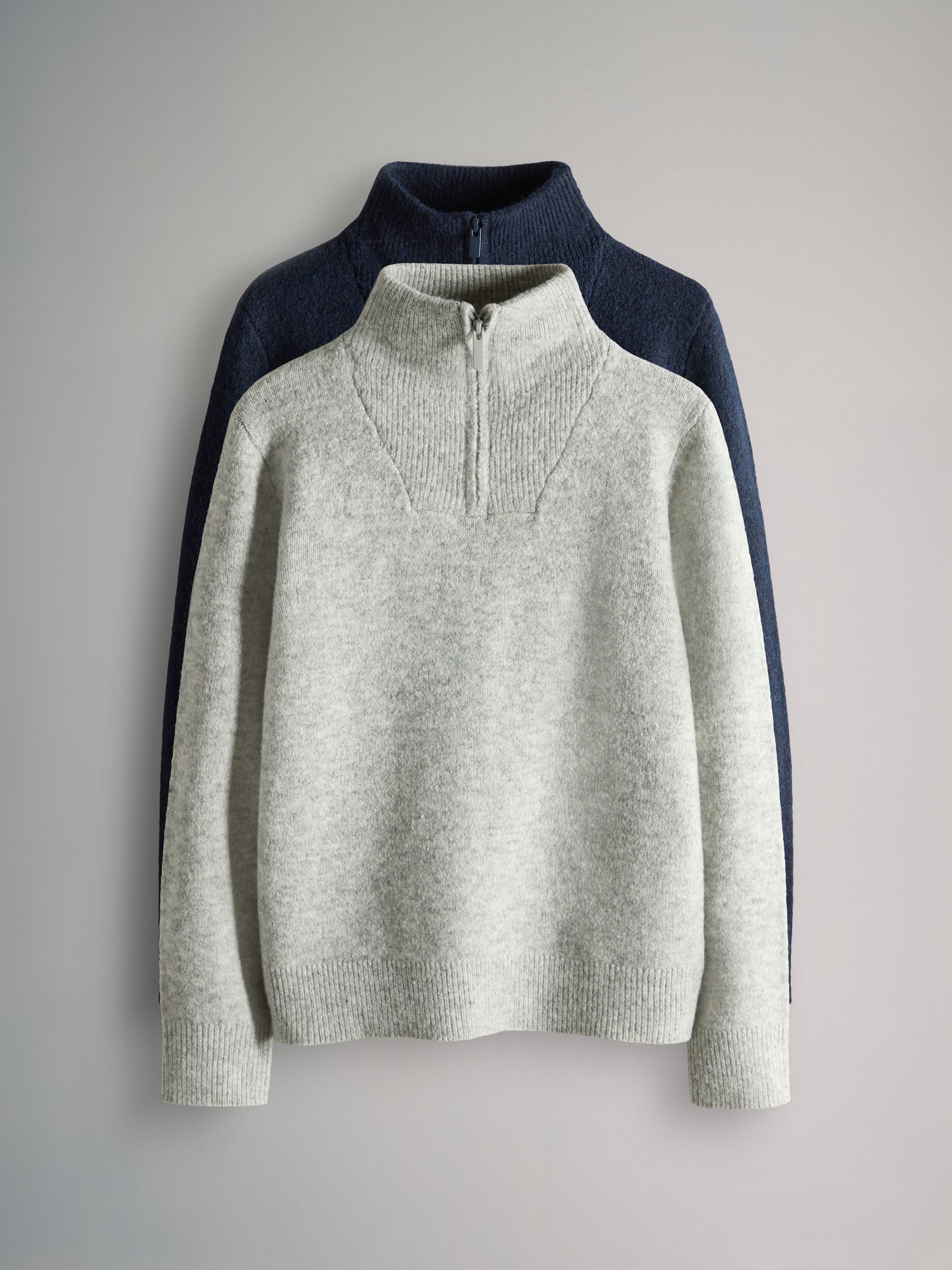2 Pack Zip Neck Knitted Jumpers - Image 1 of 5