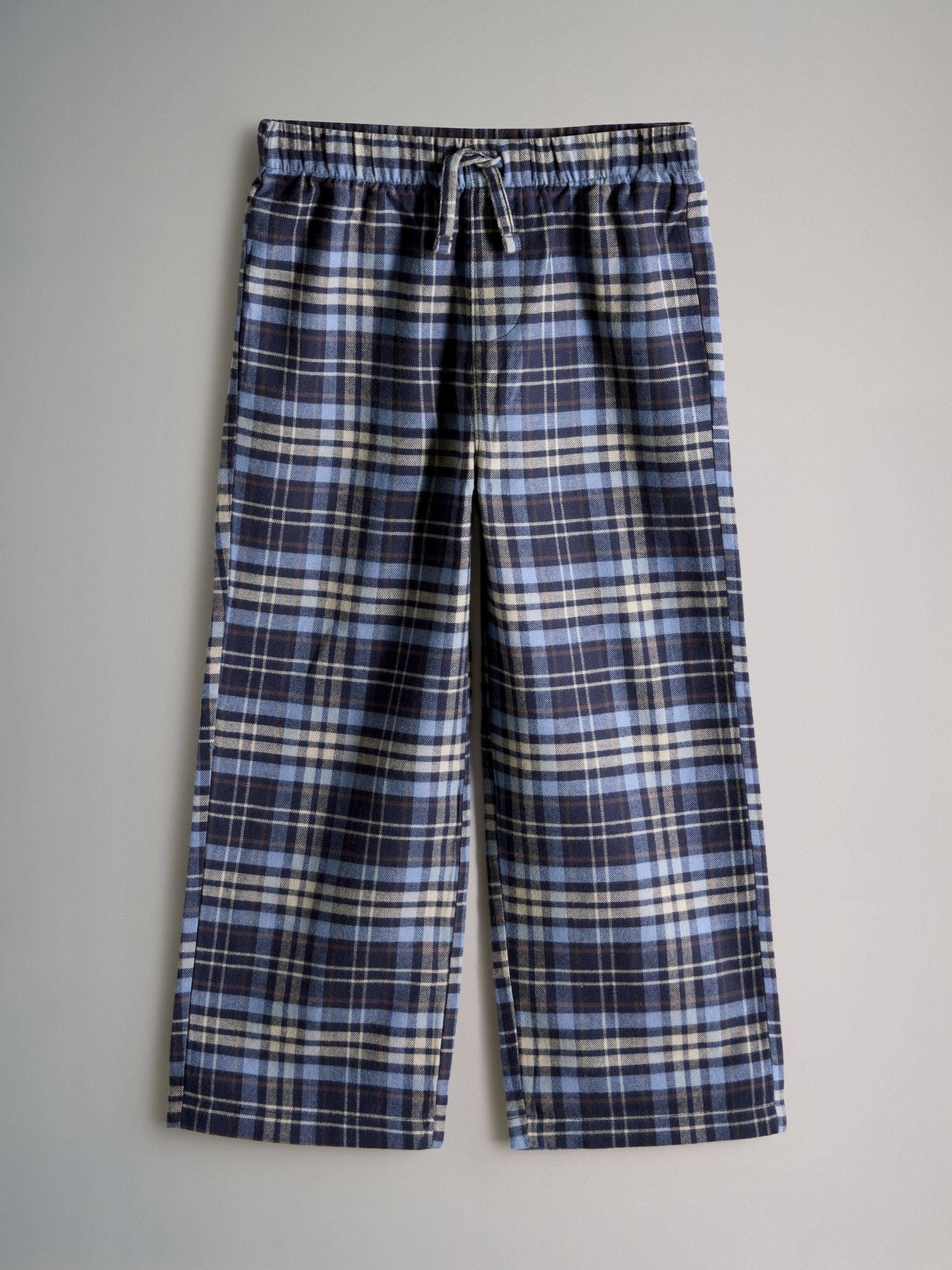 Navy Blue/Cream/Check 3 Pack Long Sleeve Cotton Jersey T-Shirt and Woven Bottom Pyjamas Set 3 Pack - Image 5 of 6