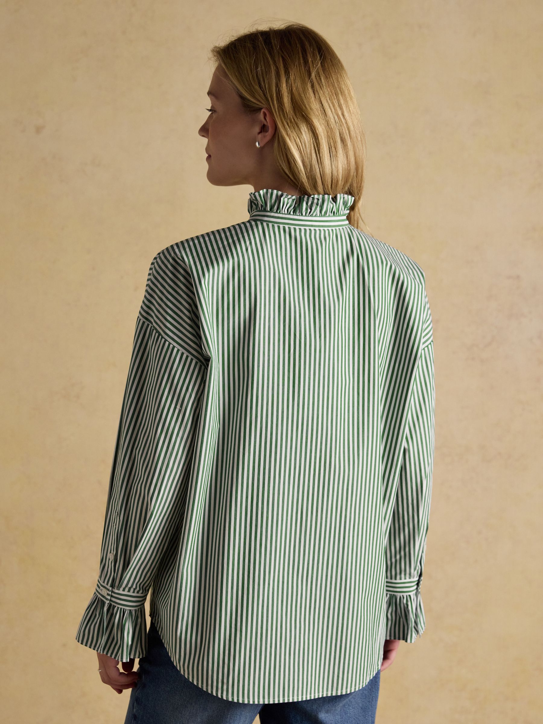 Mae Green & White Oversized Frill Neck Stripe Shirt - Image 4 of 8