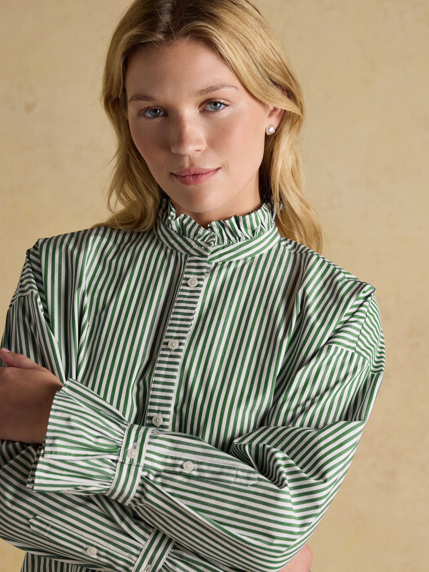 Mae Green & White Oversized Frill Neck Stripe Shirt - Image 6 of 8
