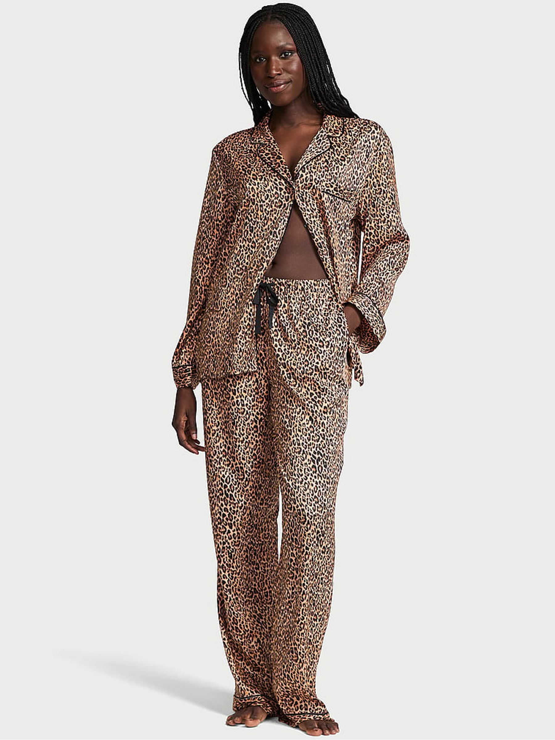 Leopard Nude Satin Long Pyjamas Set - Image 1 of 4