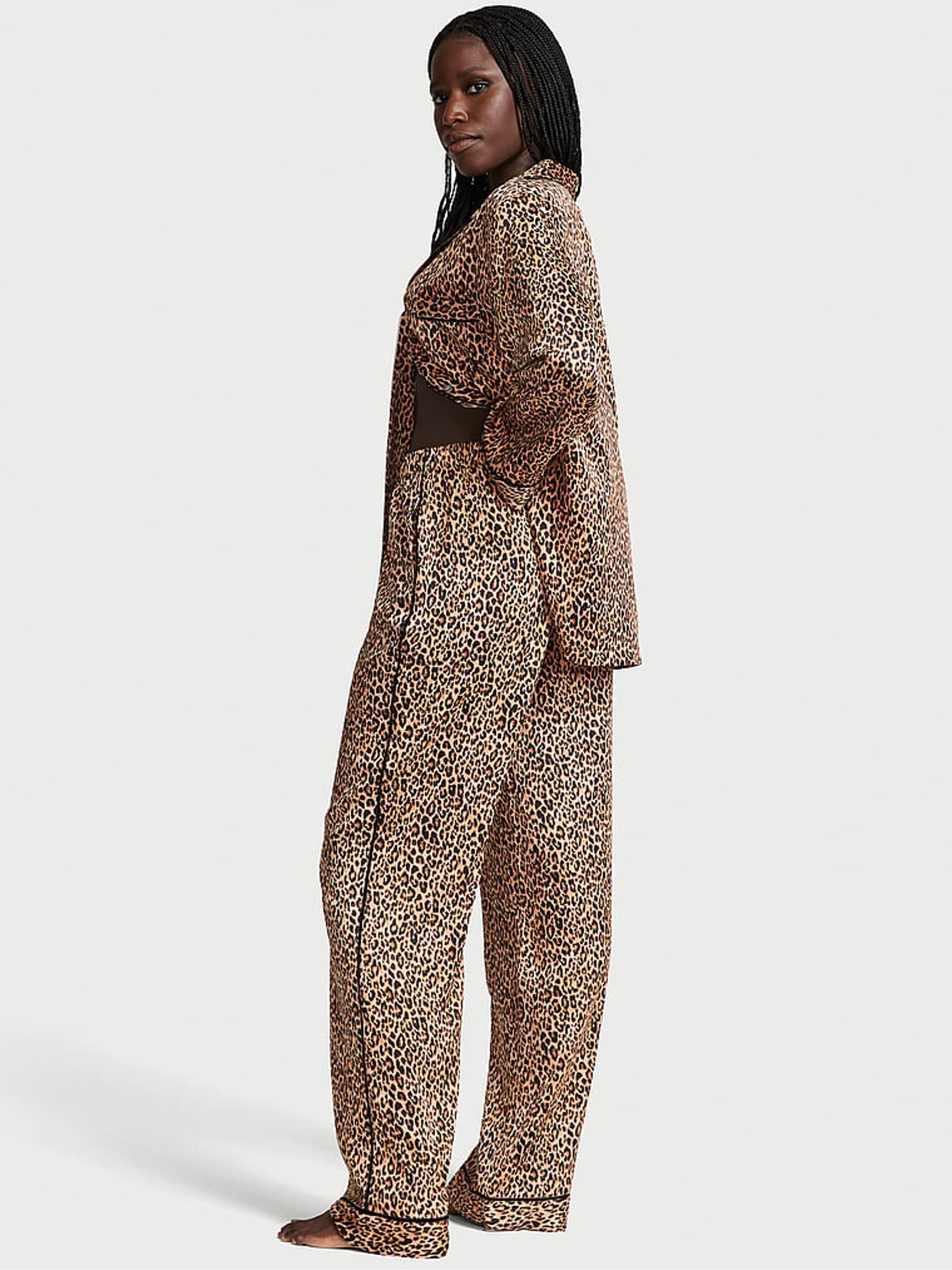 Leopard Nude Satin Long Pyjamas Set - Image 2 of 4
