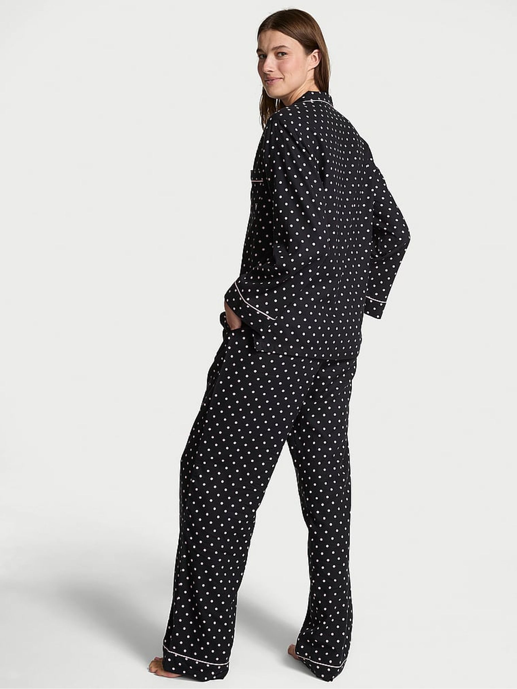 Black/Pretty Blossom Dot Flannel Long Pyjamas Set - Image 2 of 3