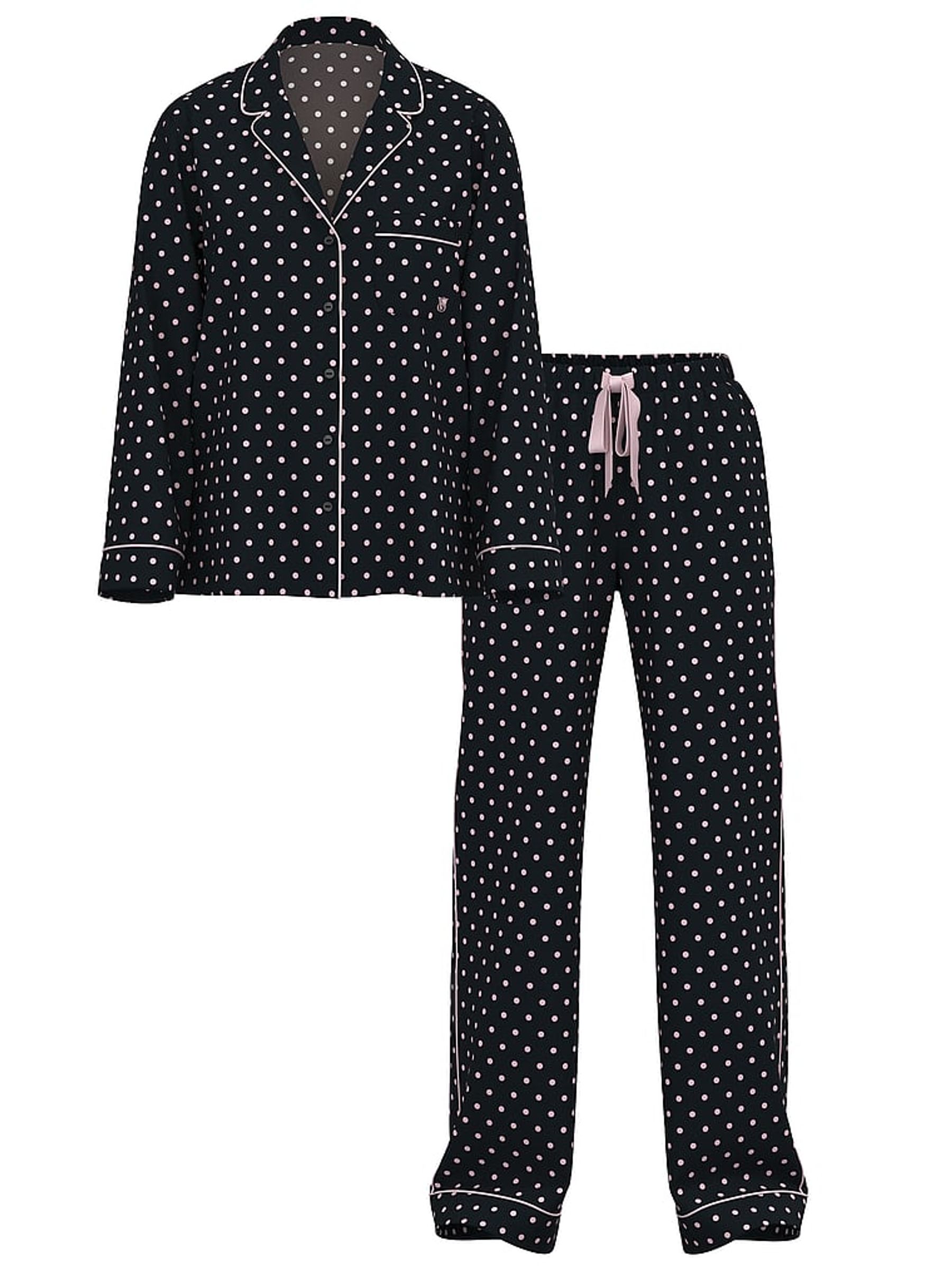 Black/Pretty Blossom Dot Flannel Long Pyjamas Set - Image 3 of 3