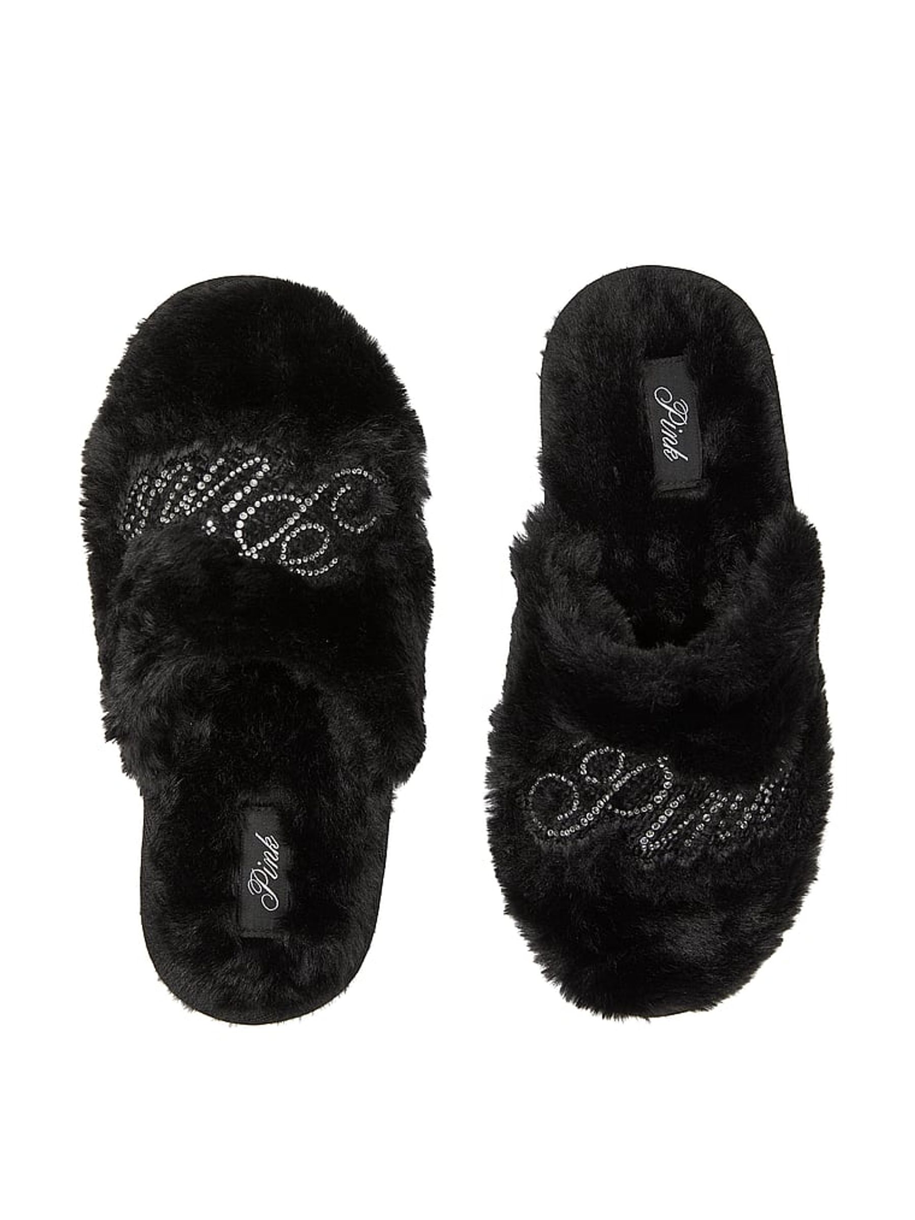Black Faux Fur Slippers - Image 1 of 2