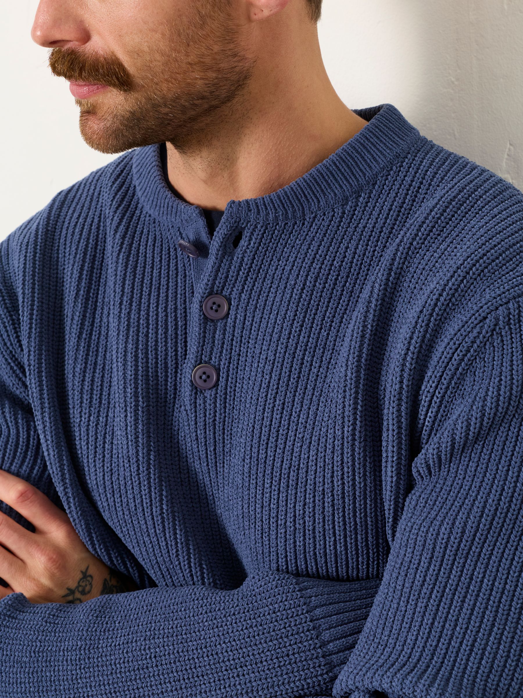 Kelbrook Blue Denim Knitted Henley Jumper - Image 4 of 6